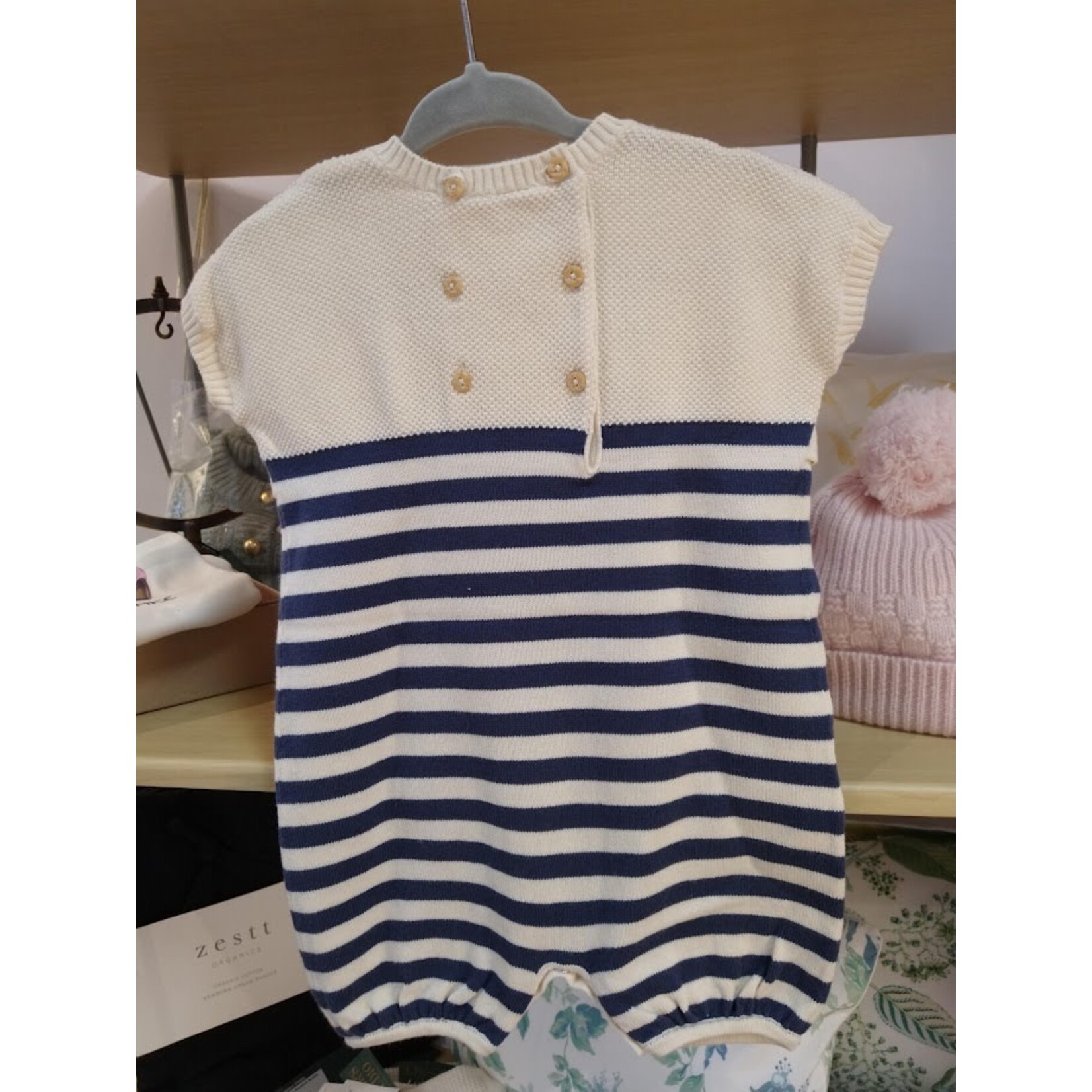 Angel Dear Seed Stitch Navy Romper 6 Month