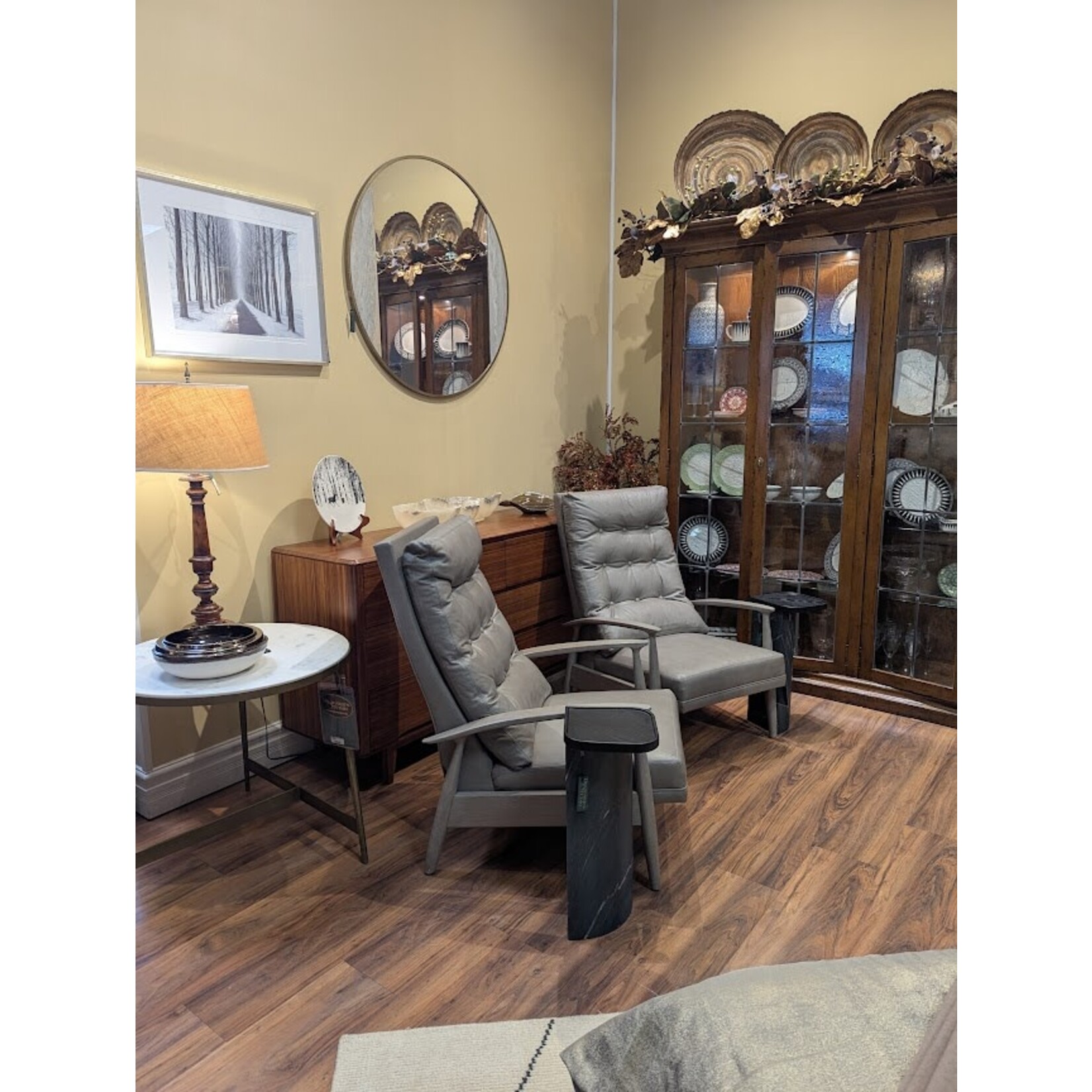 Thayer Coggin Vintage Viceroy Recliner Grey Leather on Walnut