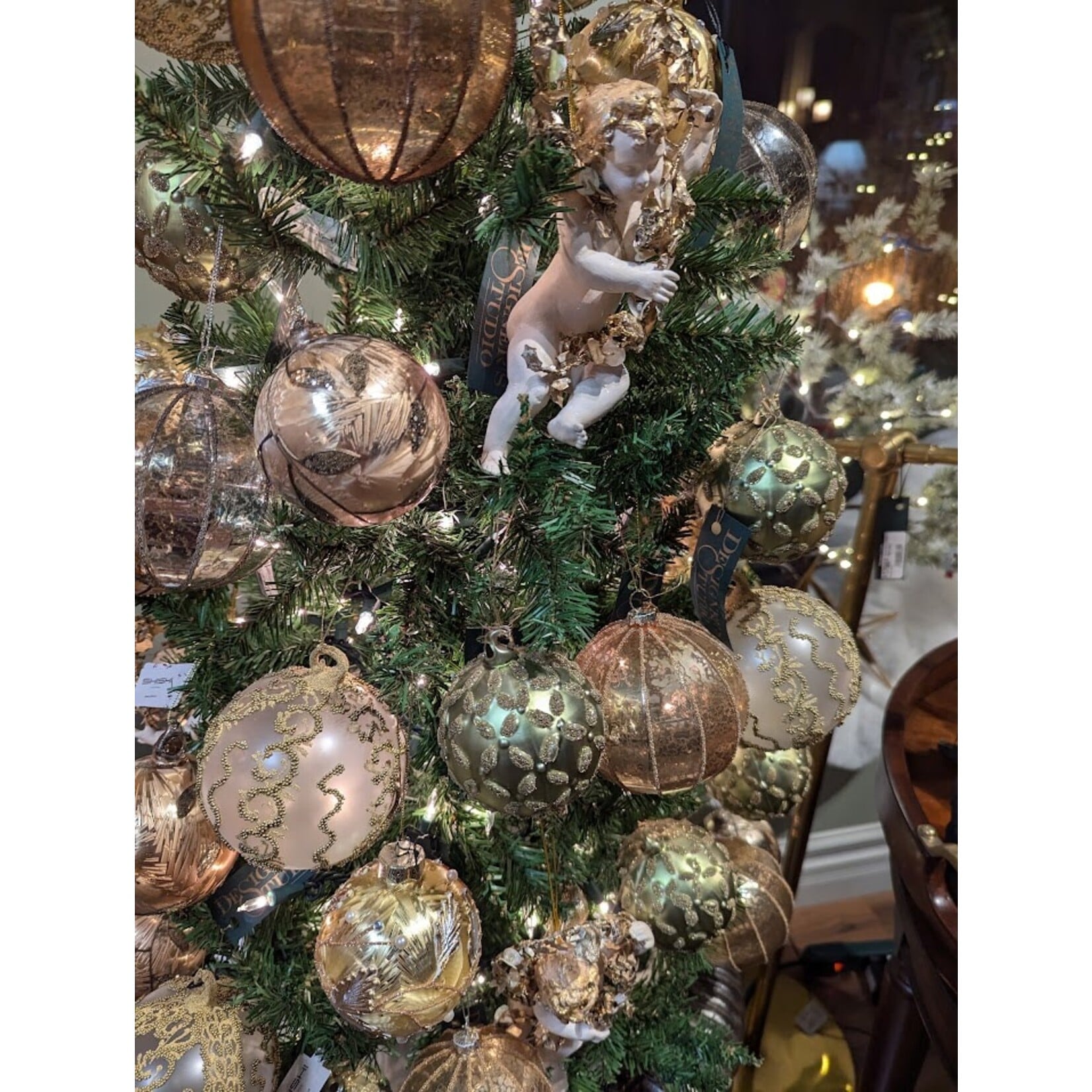 Peter Priess Hand Painted Gold Beaded Christmas Ball Ornament
