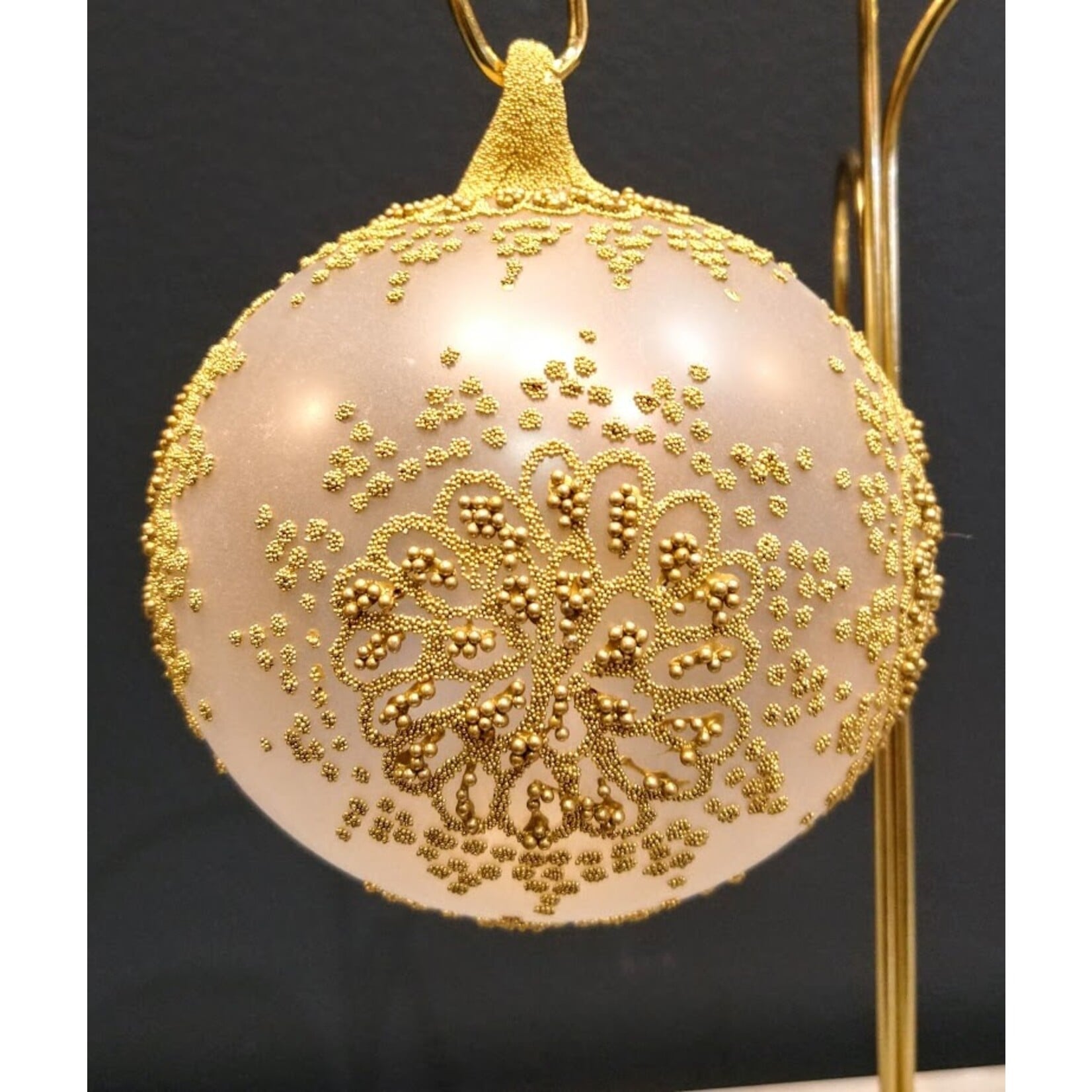 Peter Priess Hand Painted Gold Beaded Christmas Ball Ornament