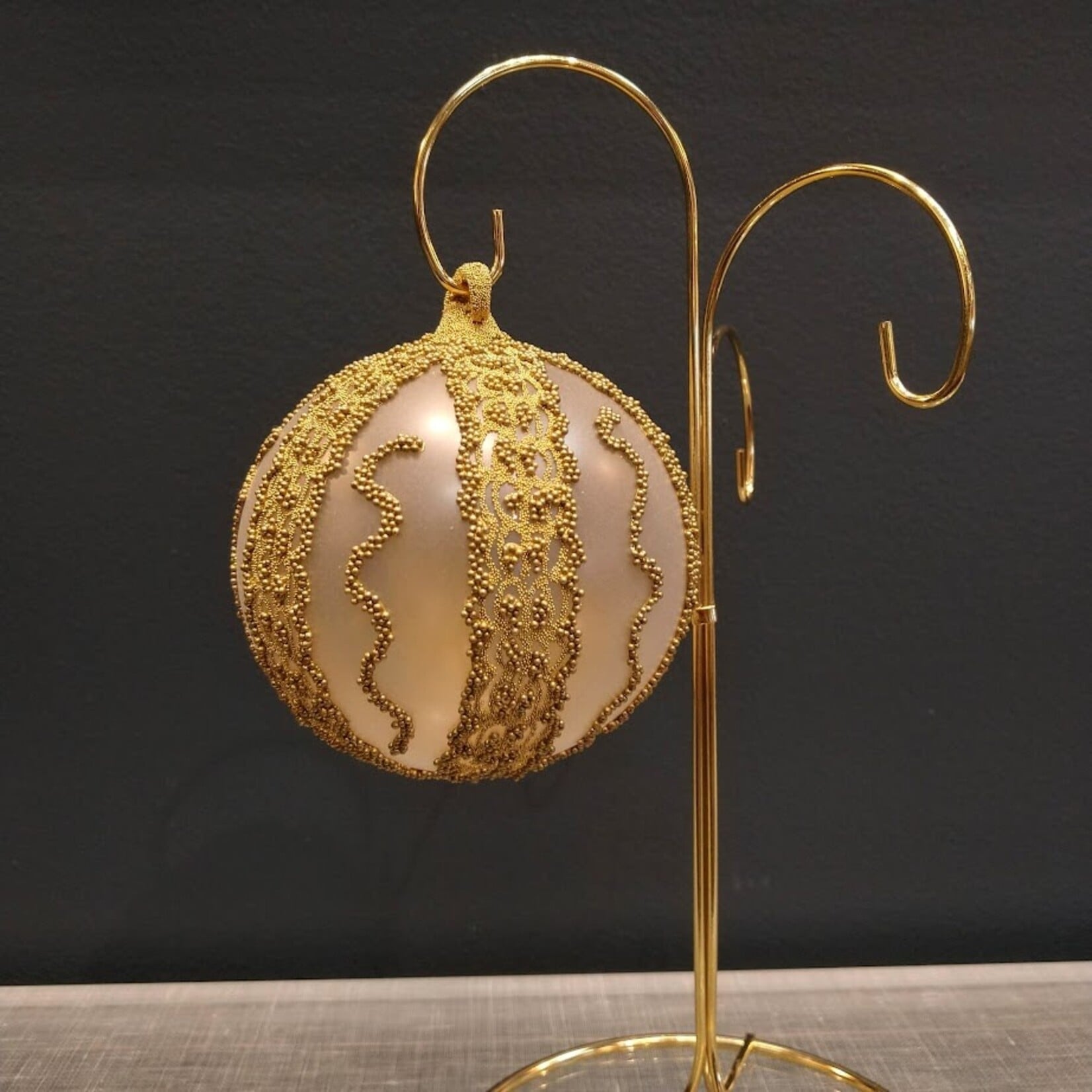 Peter Priess Hand Painted Gold Beaded Christmas Ball Ornament