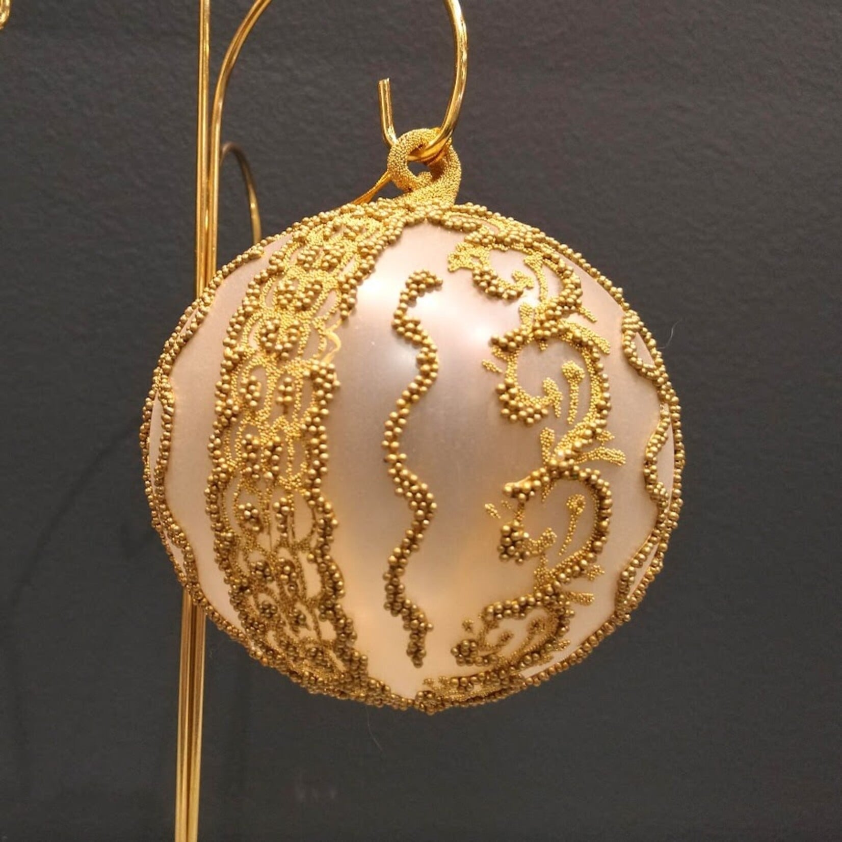 Peter Priess Hand Painted Gold Beaded Christmas Ball Ornament
