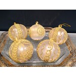 Peter Priess Hand Painted Gold Beaded Christmas Ball Ornament