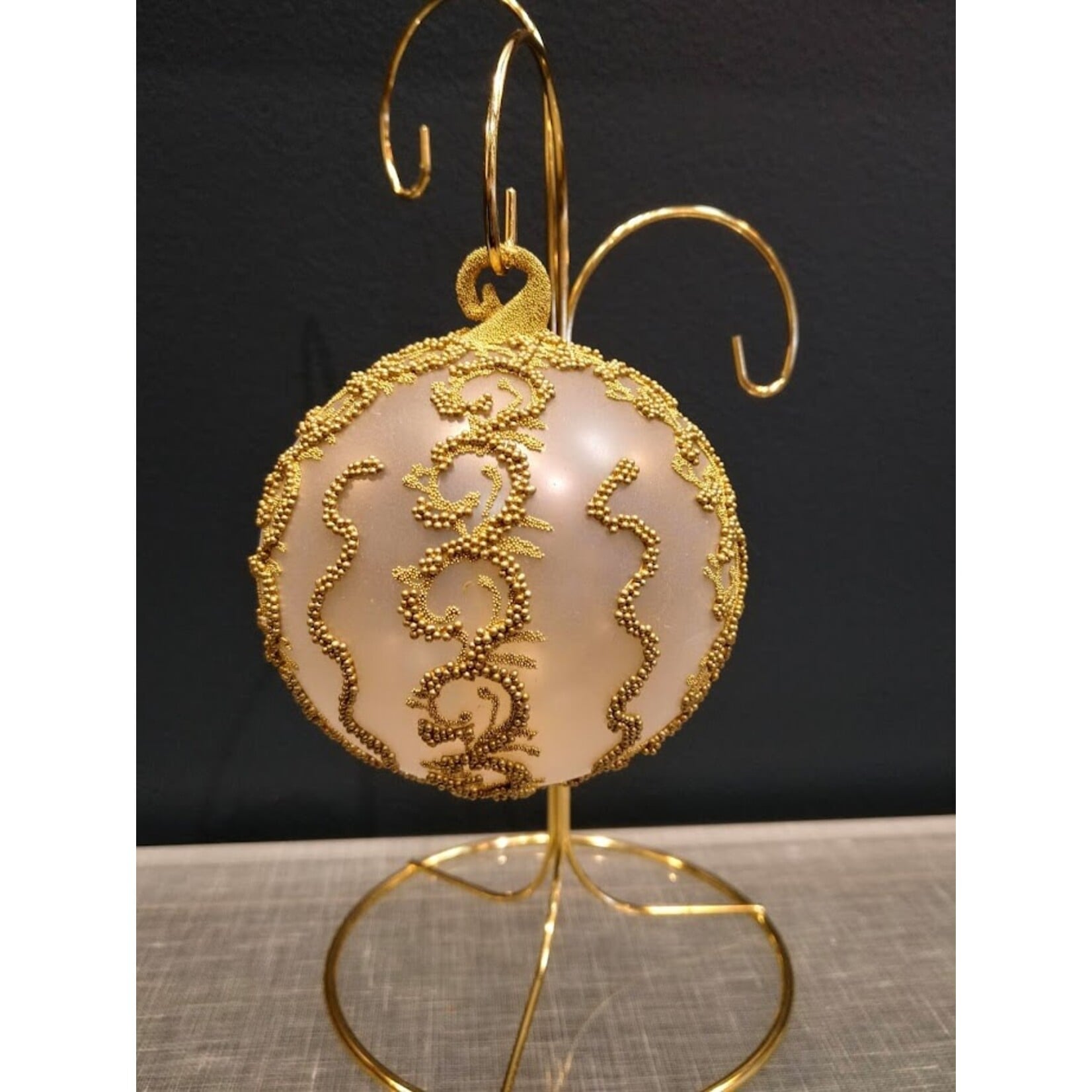 Peter Priess Hand Painted Gold Beaded Christmas Ball Ornament