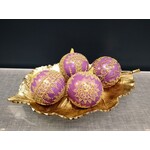 Peter Priess Hand Painted Purple & Gold Beaded Lace Ball Ornament