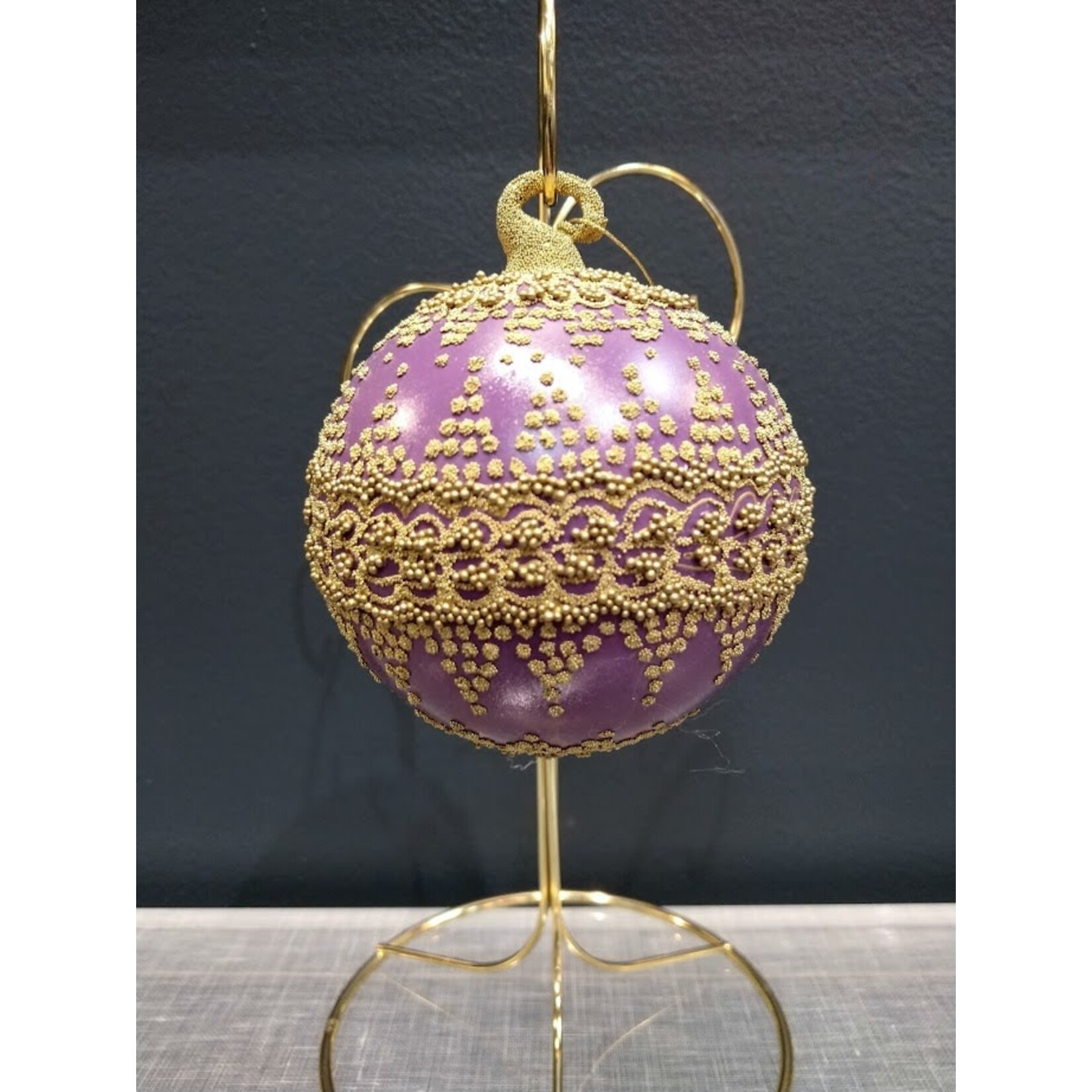 Peter Priess Purple & Gold Beaded Lace Ornament