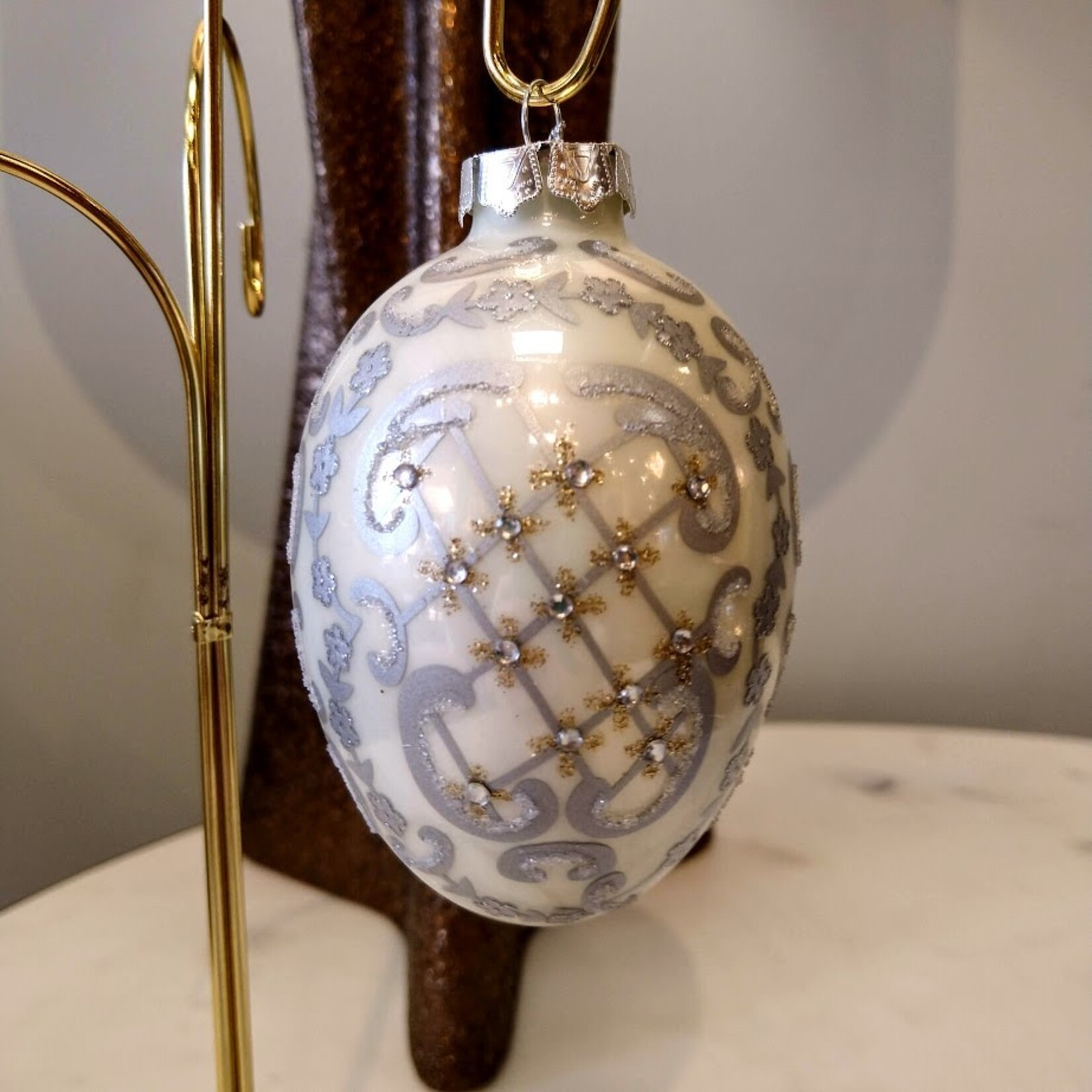 Katherine's Collection Pearlized Silver Egg Ornament