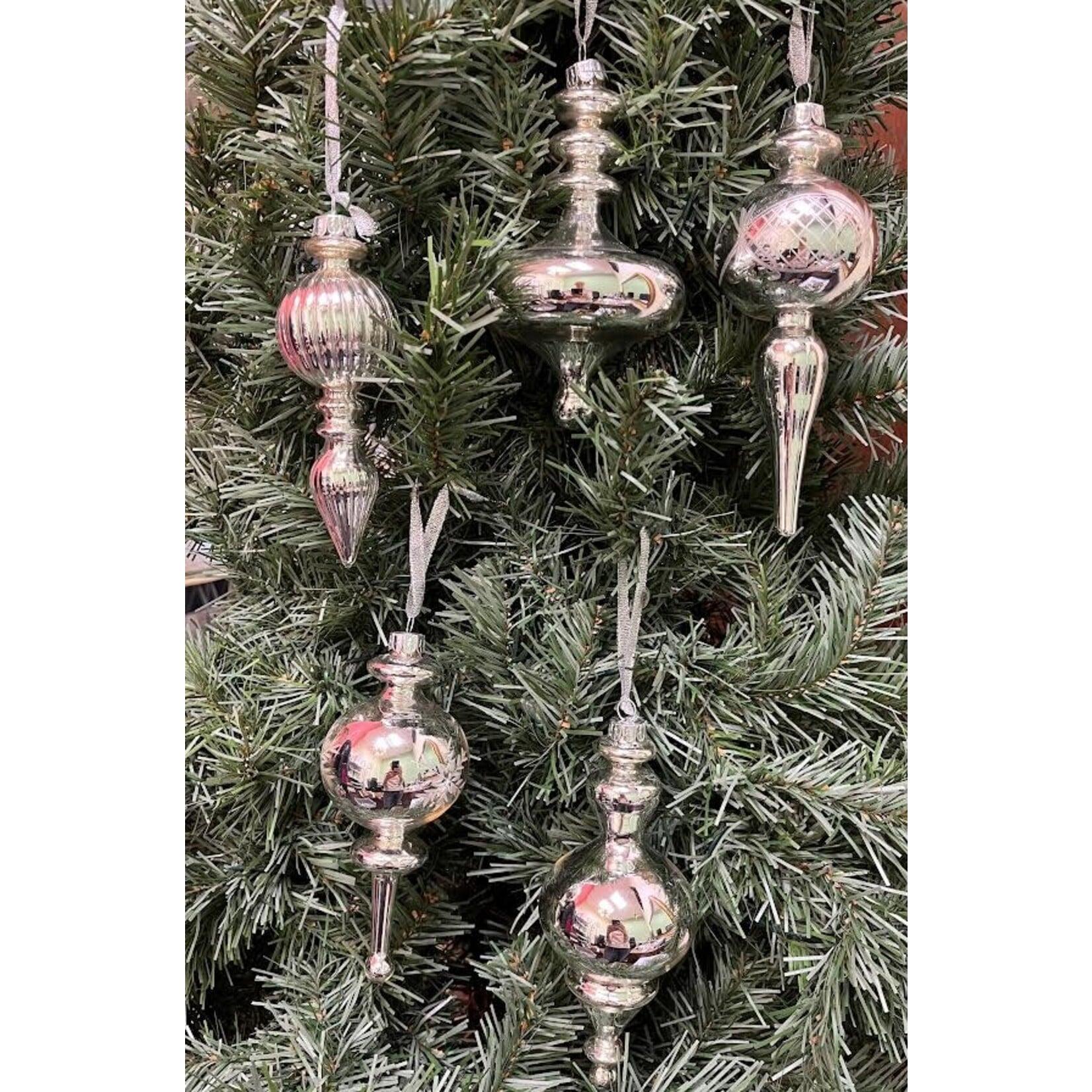 Two's Company Small Silver Mercury Glass Finial Ornament