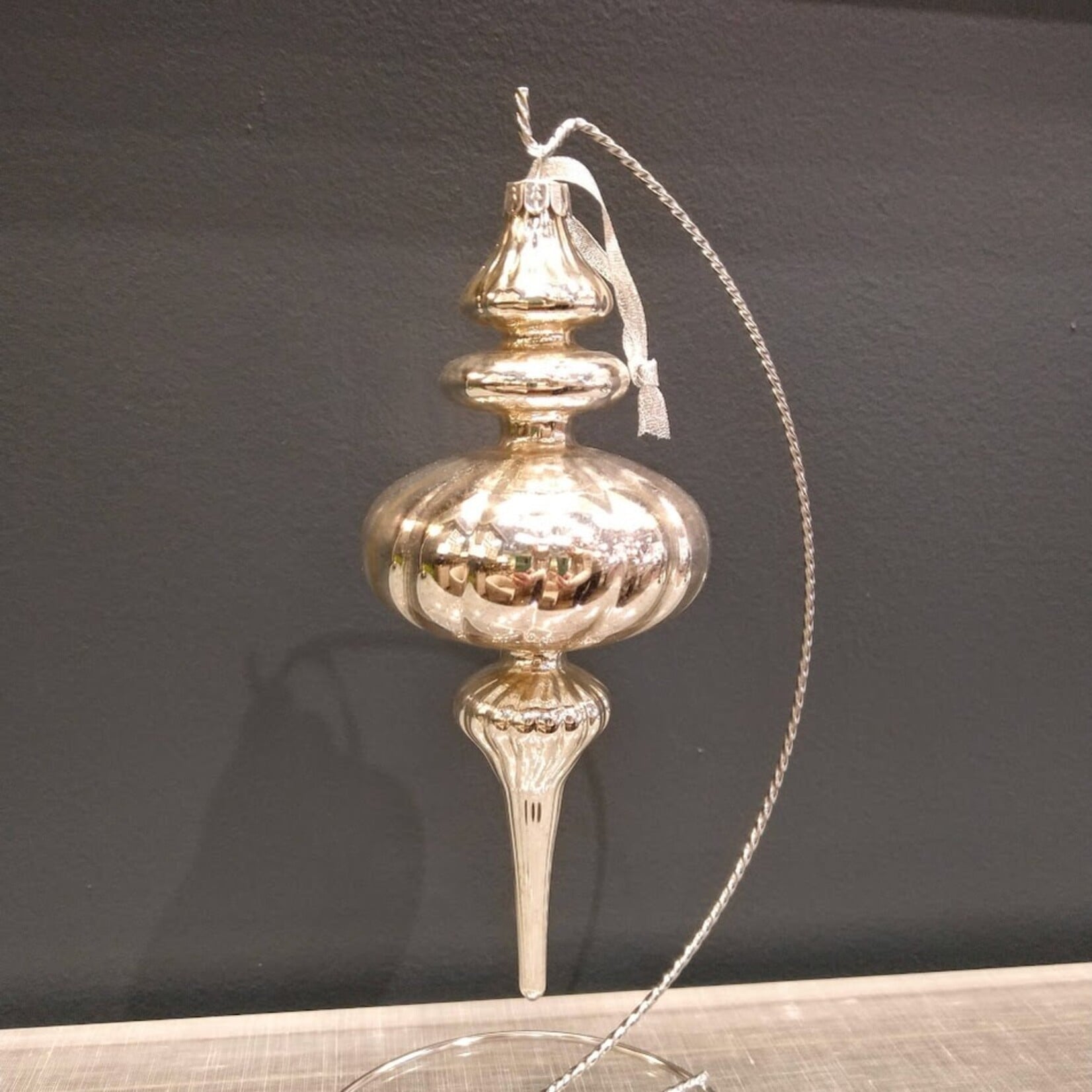 Two's Company Large Silver Mercury Glass Finial Ornament