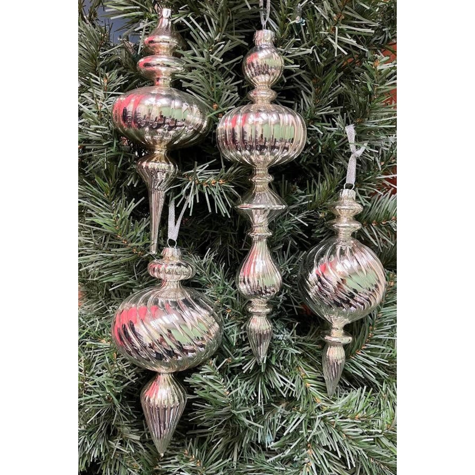 Two's Company Large Silver Mercury Glass Finial Ornament