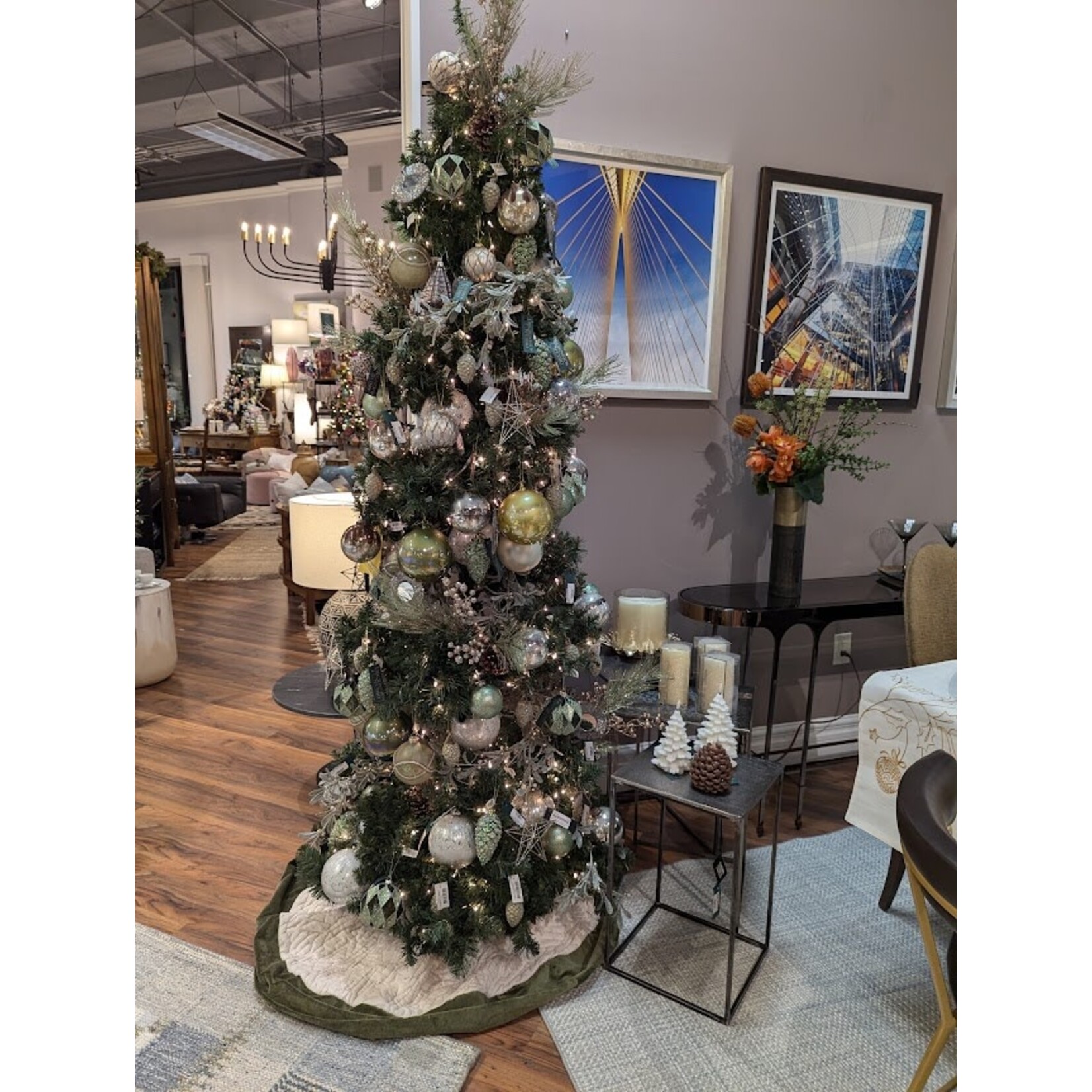 Nicky's Notions White Texture with Sage Trim Tree Skirt