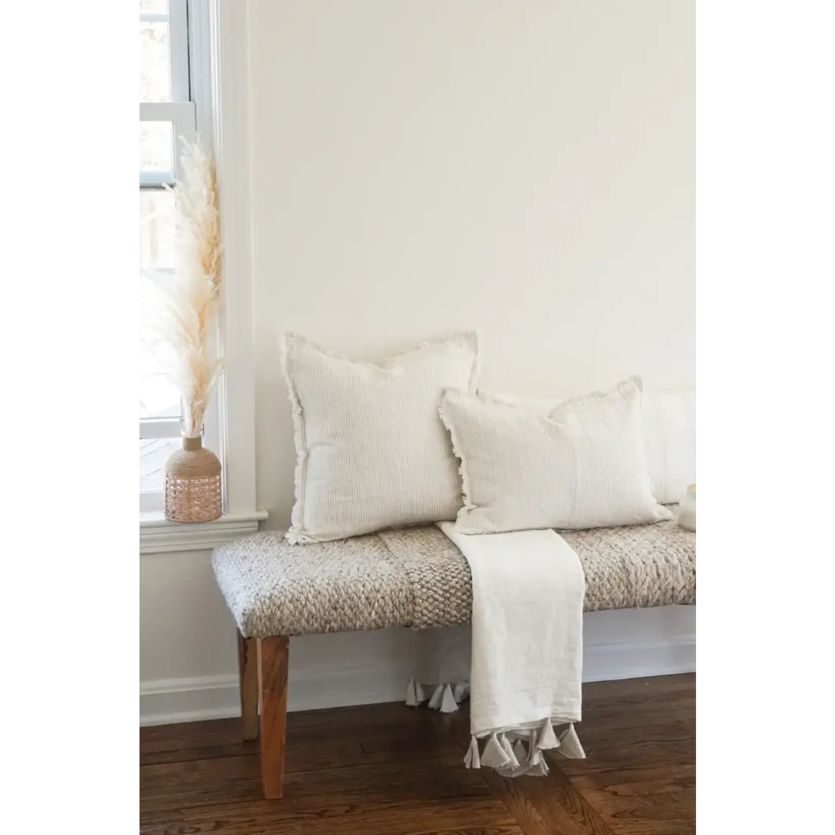 Anaya Natural Beige & White Striped 26x26 Down So Soft Linen Pillow