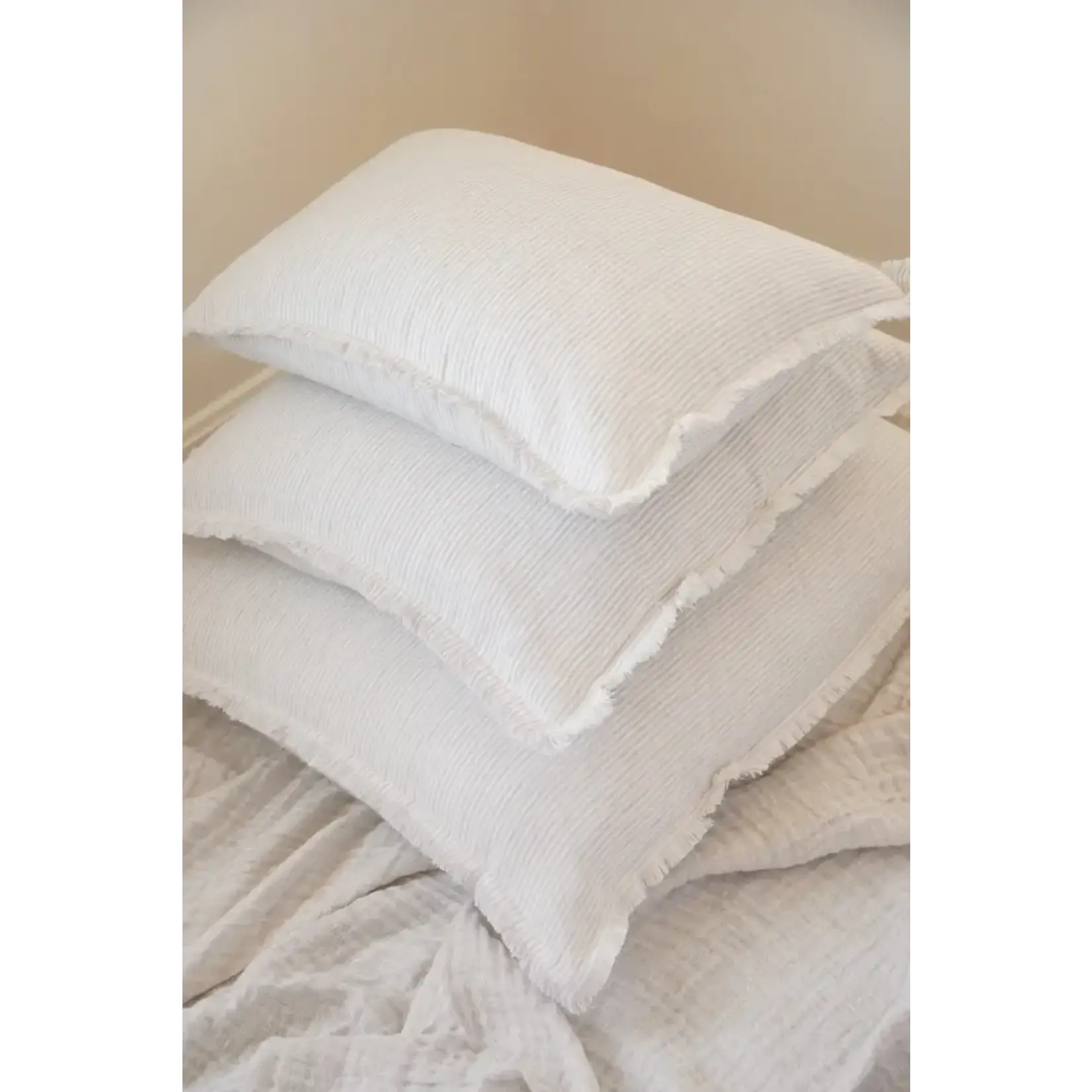 Anaya Natural Beige & White Striped 26x26 Down So Soft Linen Pillow