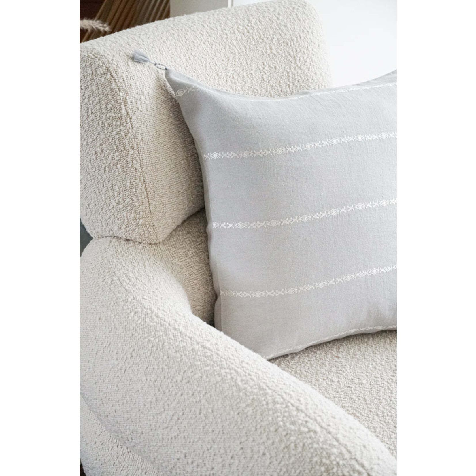 Anaya Light Grey & White Embordered Stripes 20x20 Pillow with Insert