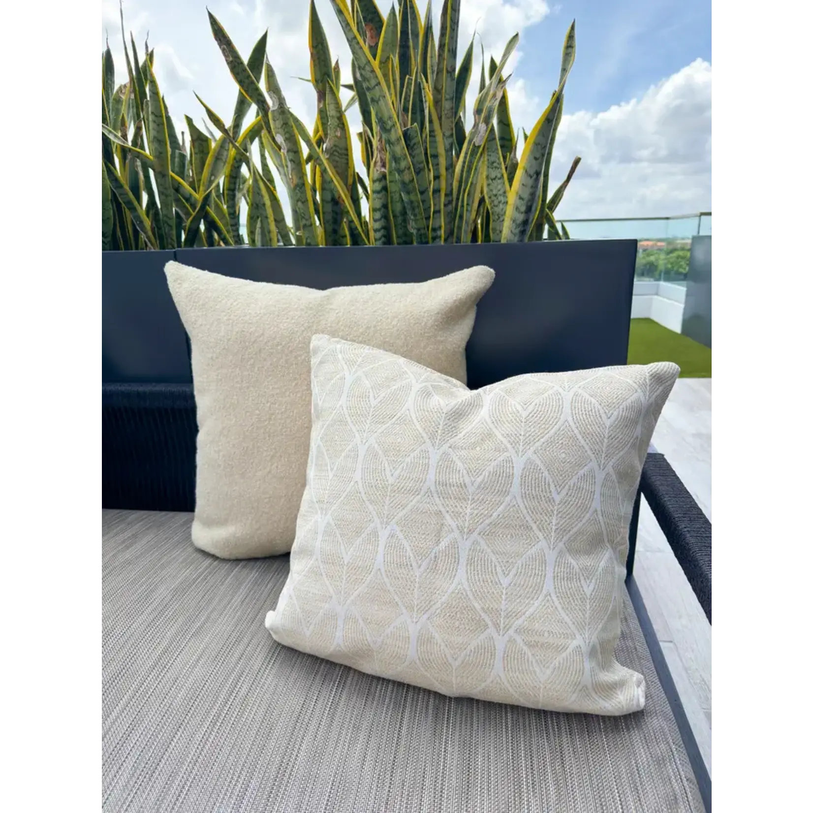 Anaya Cool Tropics Beige Indoor Outdoor Throw Pillow 24x24