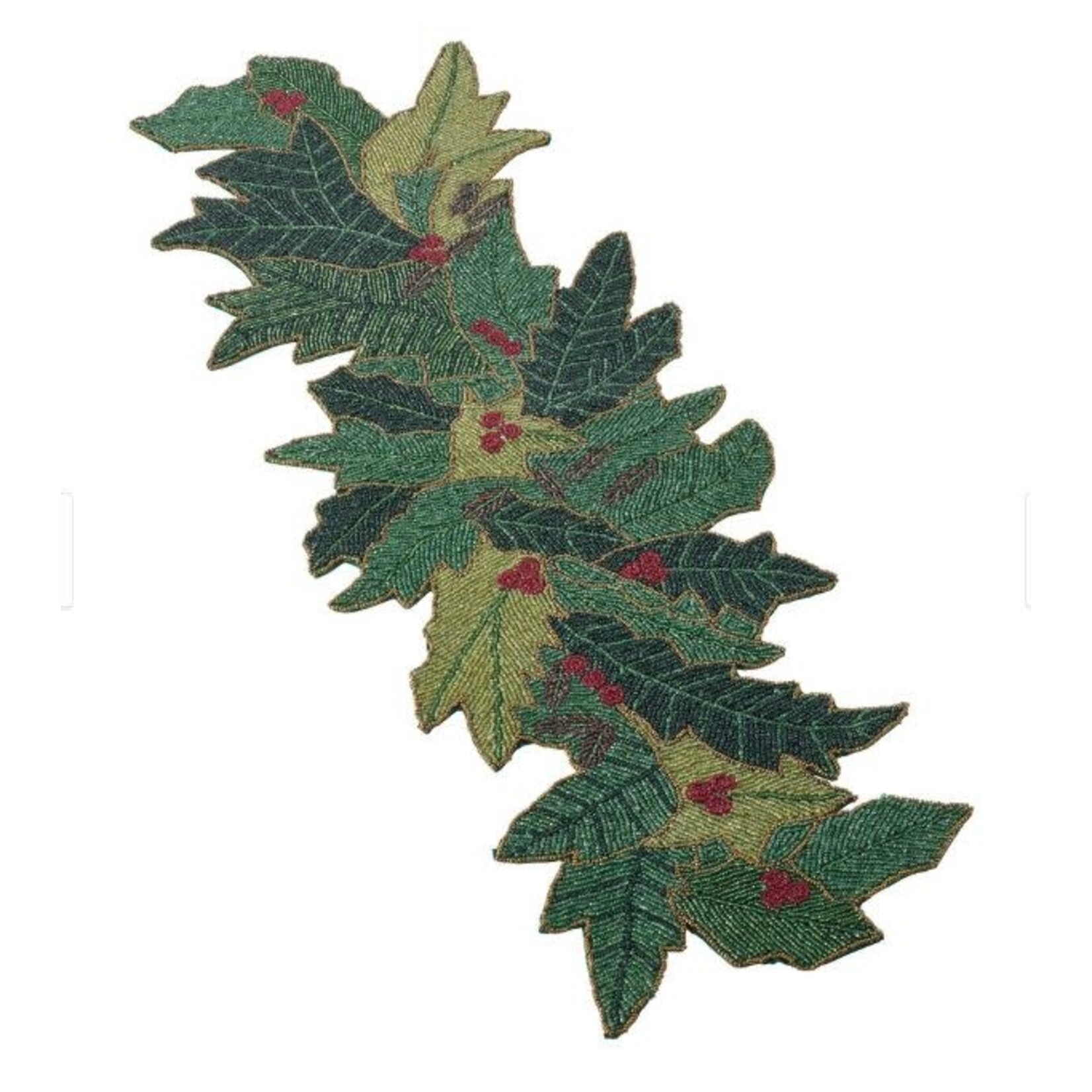 Saro Trading Company Noel Runner Beaded Green Holly