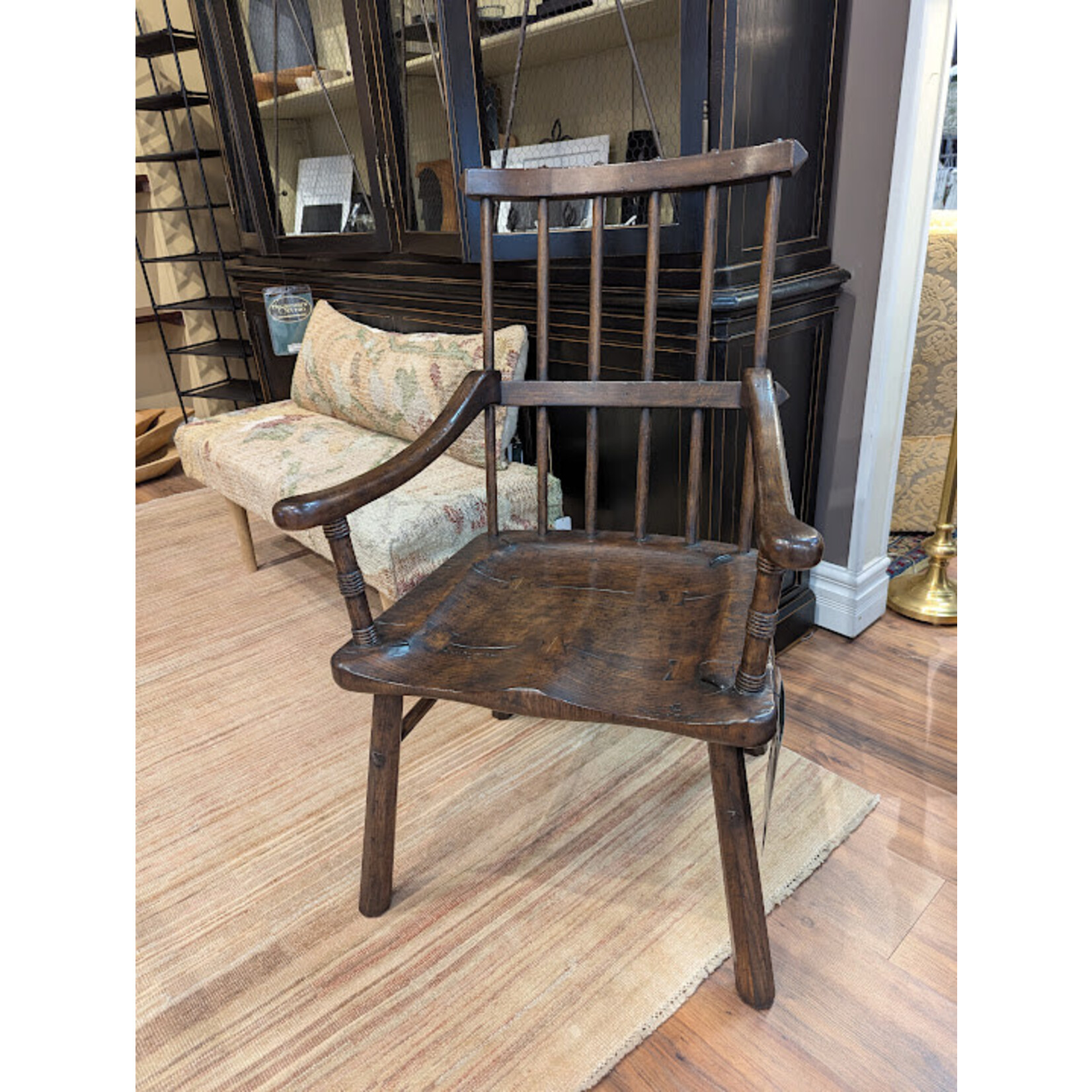 Jonathan Charles Country Arm Chair Rustic Dark Oak w Plank Seat