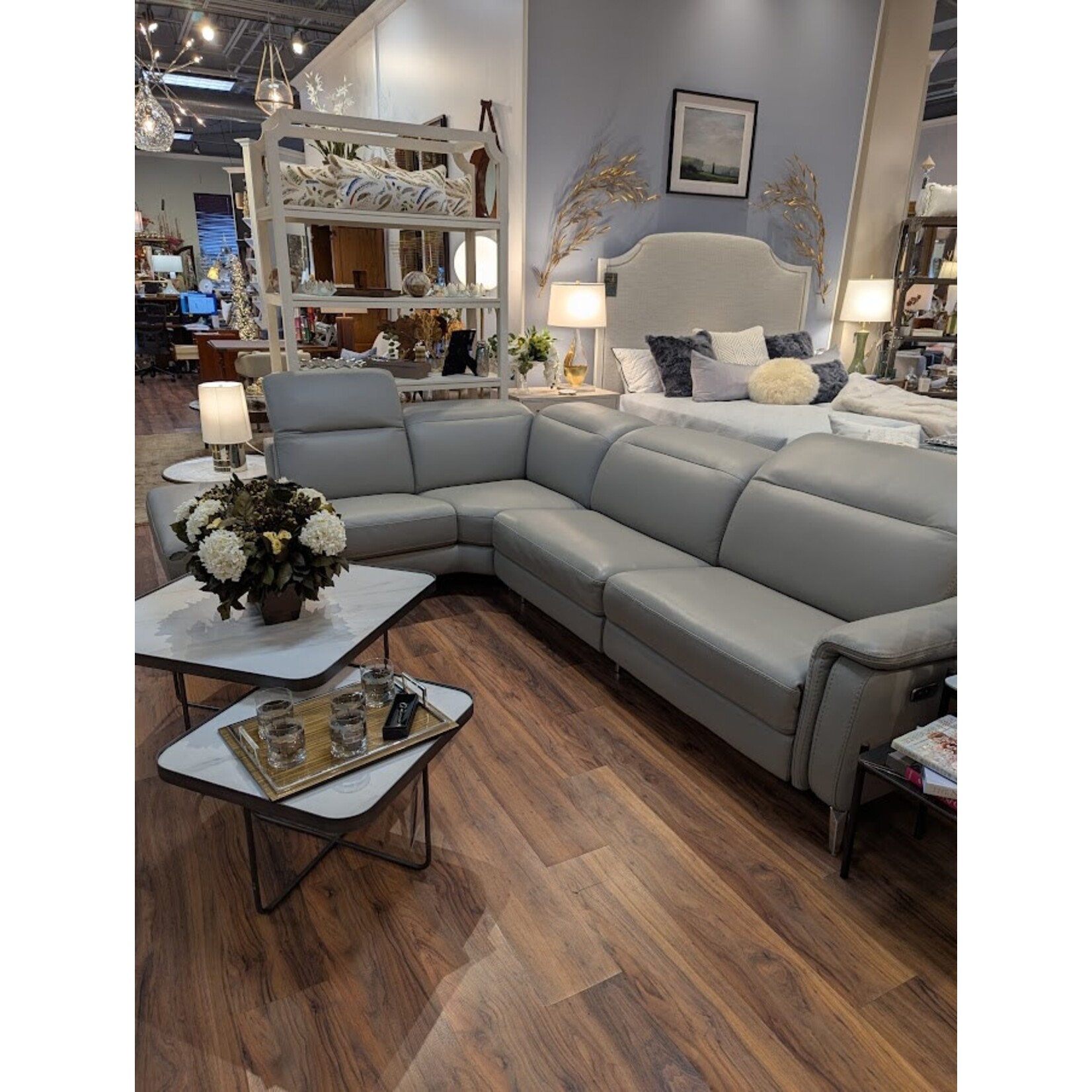 Bellini Modern Living Oxford Left Hand Motion Leather Sectional Grey