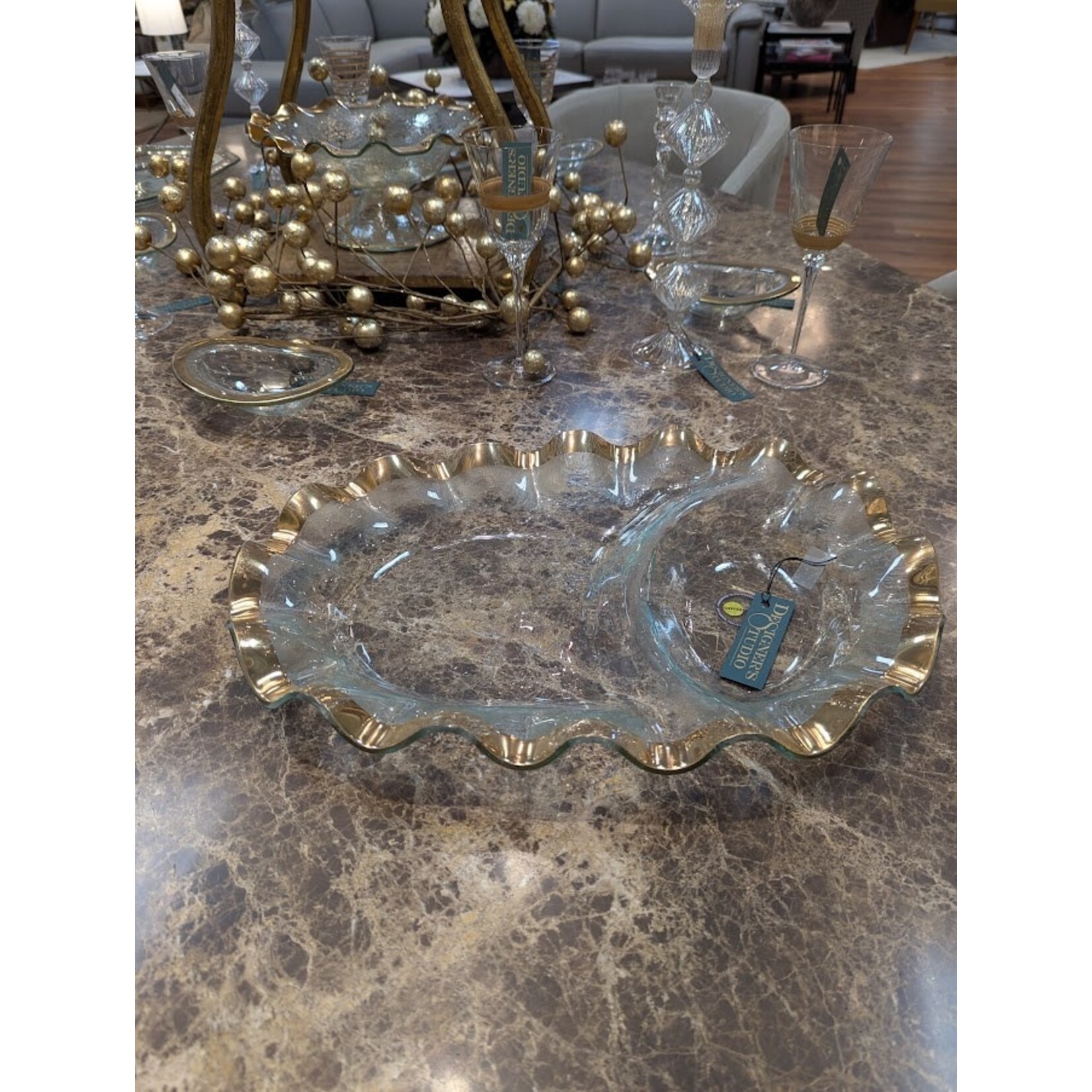 Annieglass Ruffle Oval Chip & Dip 24K Gold