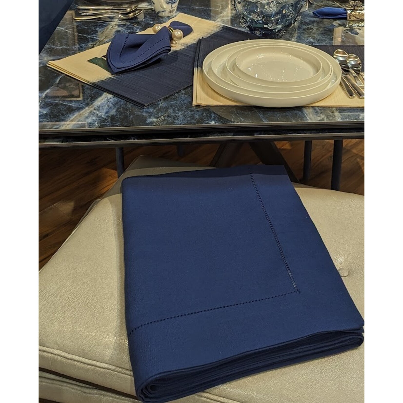 Saro Trading Company Navy Blue Hemstitched Dinner Napkin