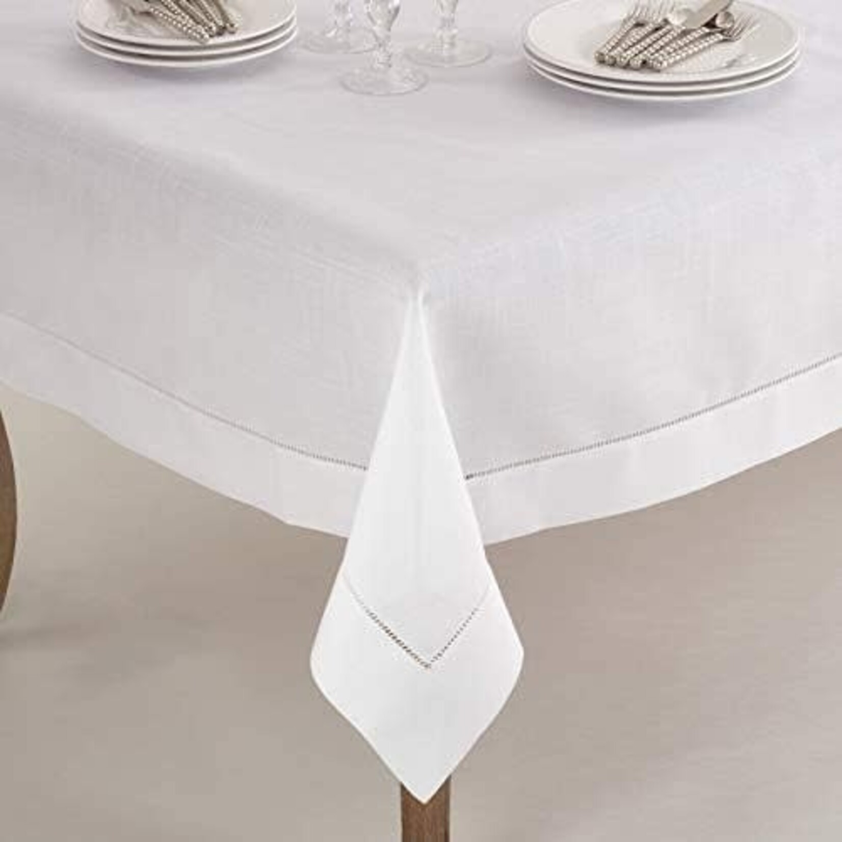 Saro Trading Company White Hemstitched Tablecloth 90" Square