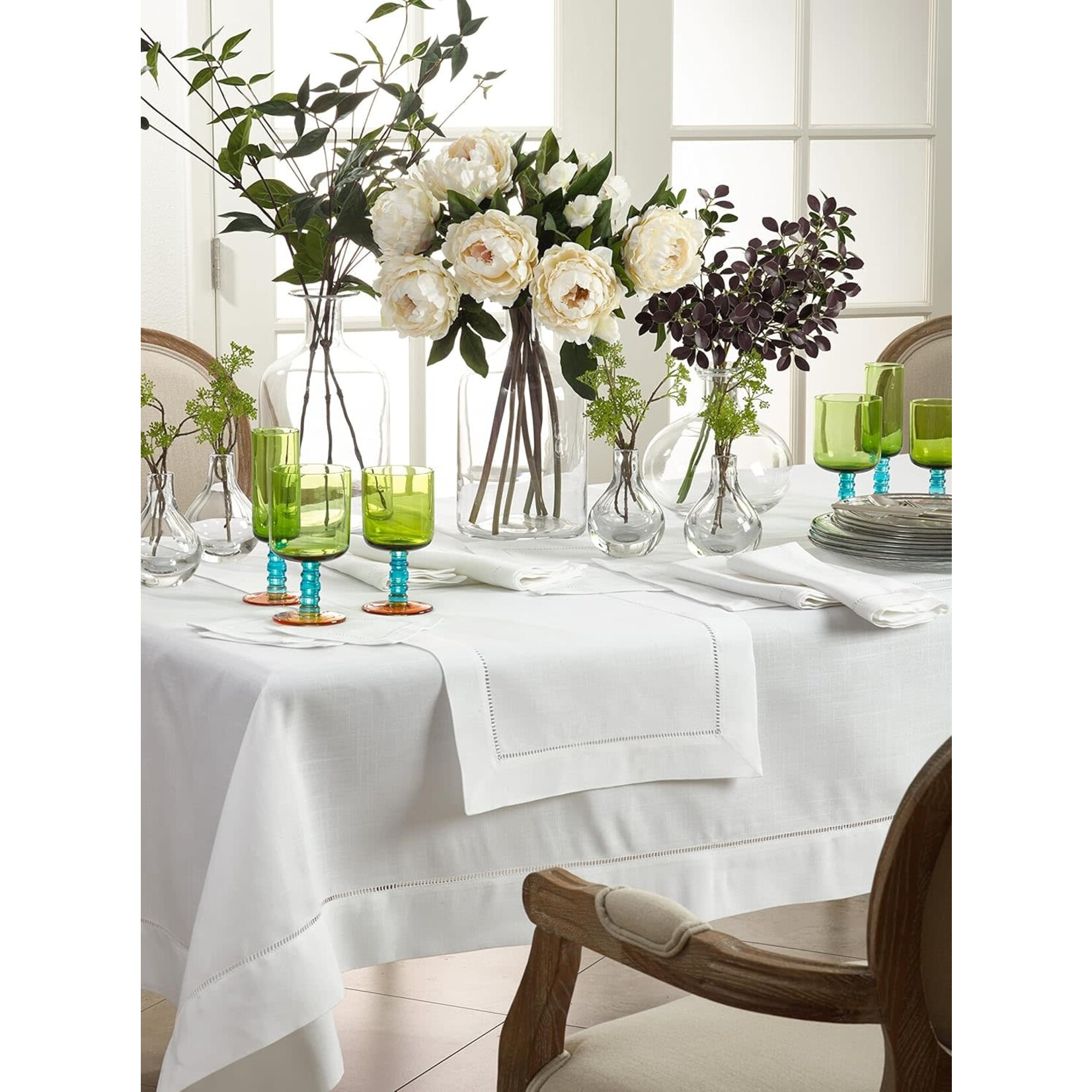 Saro Trading Company White Hemstitched Tablecloth 90" Square