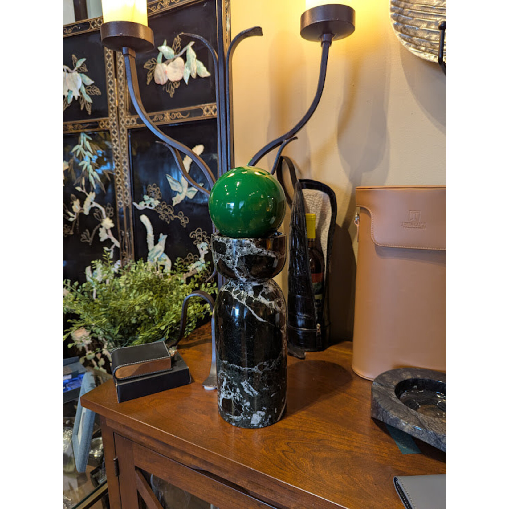Marble Crafters Black Zebra Marble Polished Finish Reversible Candle Holder Vase