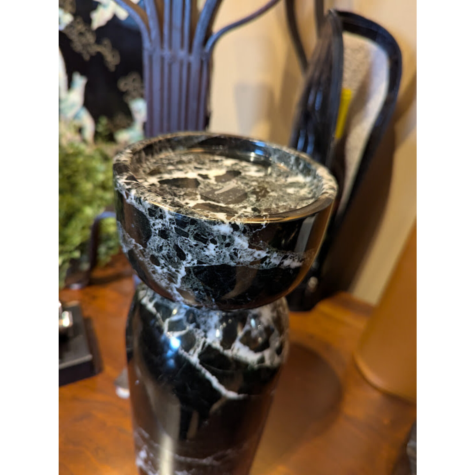 Marble Crafters Black Zebra Marble Polished Finish Reversible Candle Holder Vase
