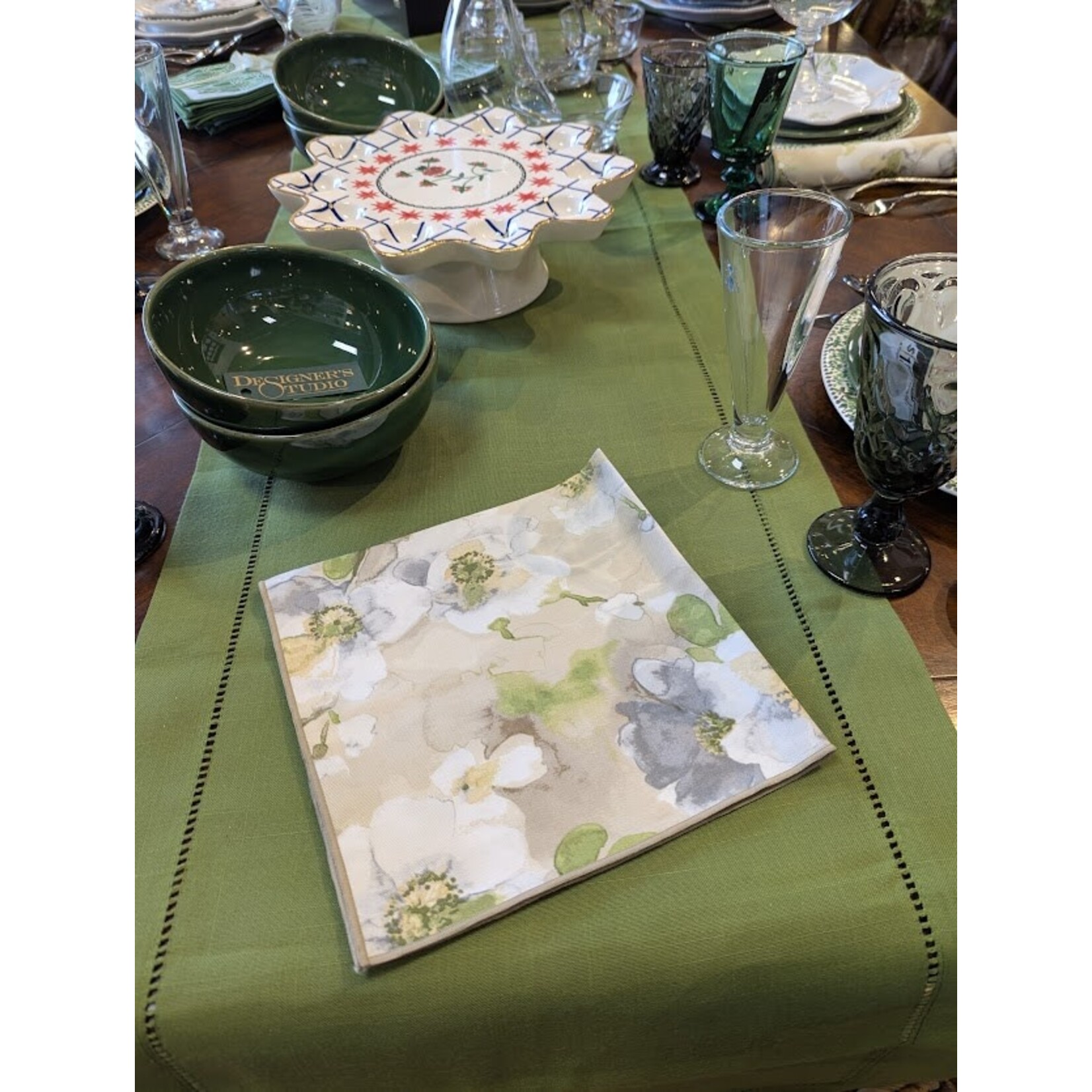 Karen Lee Ballard Tan Grey Floral Napkin
