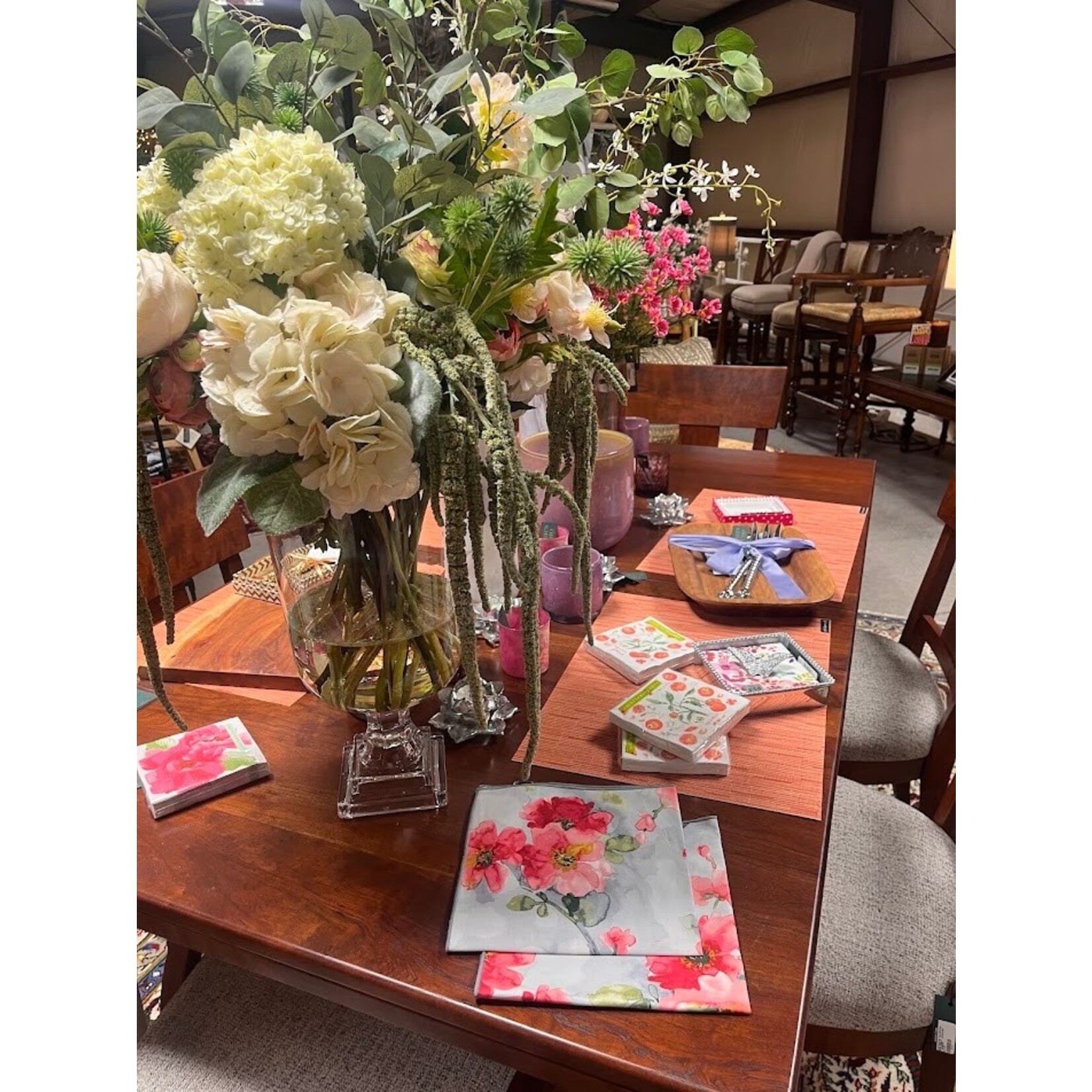 Karen Lee Ballard Grey & Pink Floral Linen Napkin