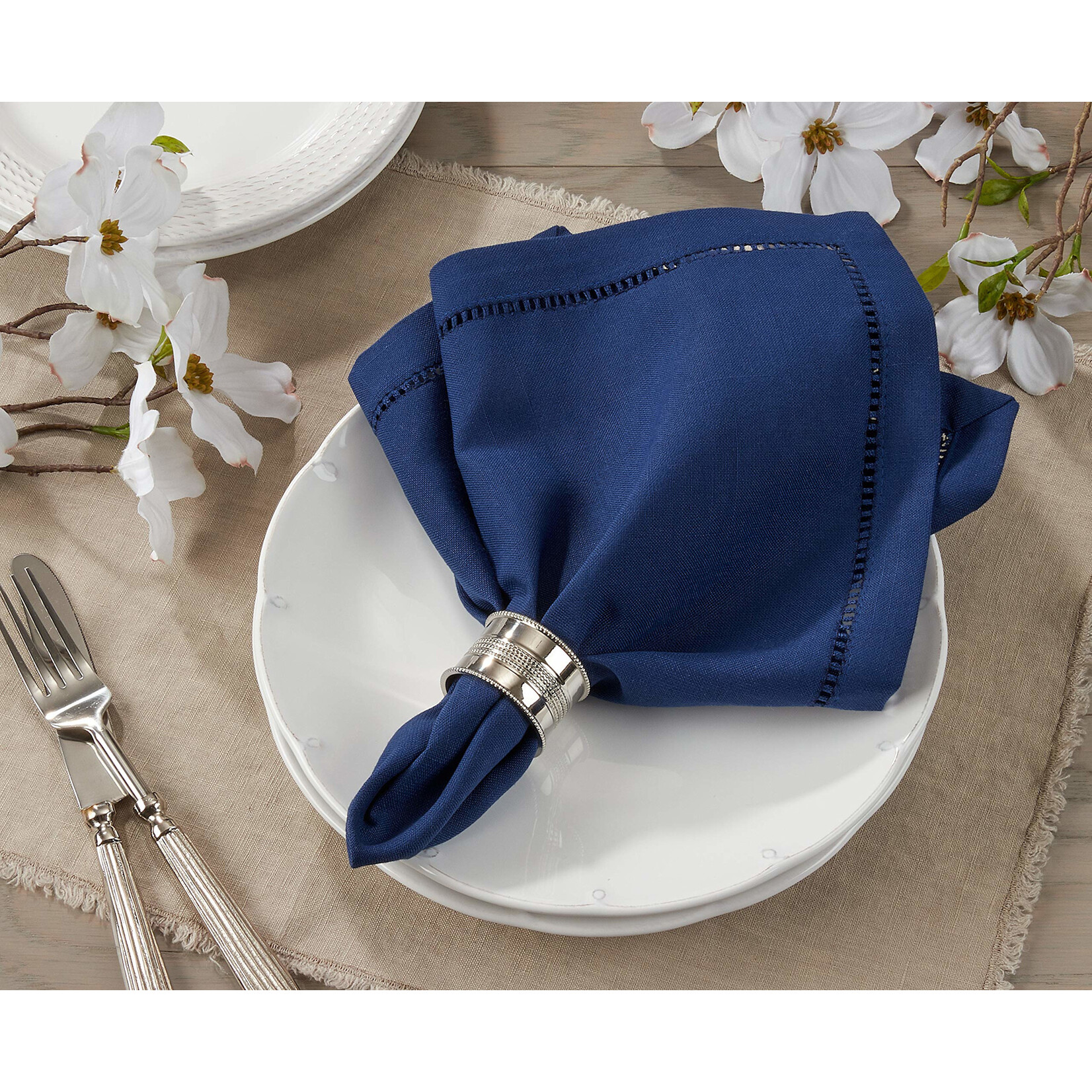 Saro Trading Company Hemstitched Napkin Cobalt Blue