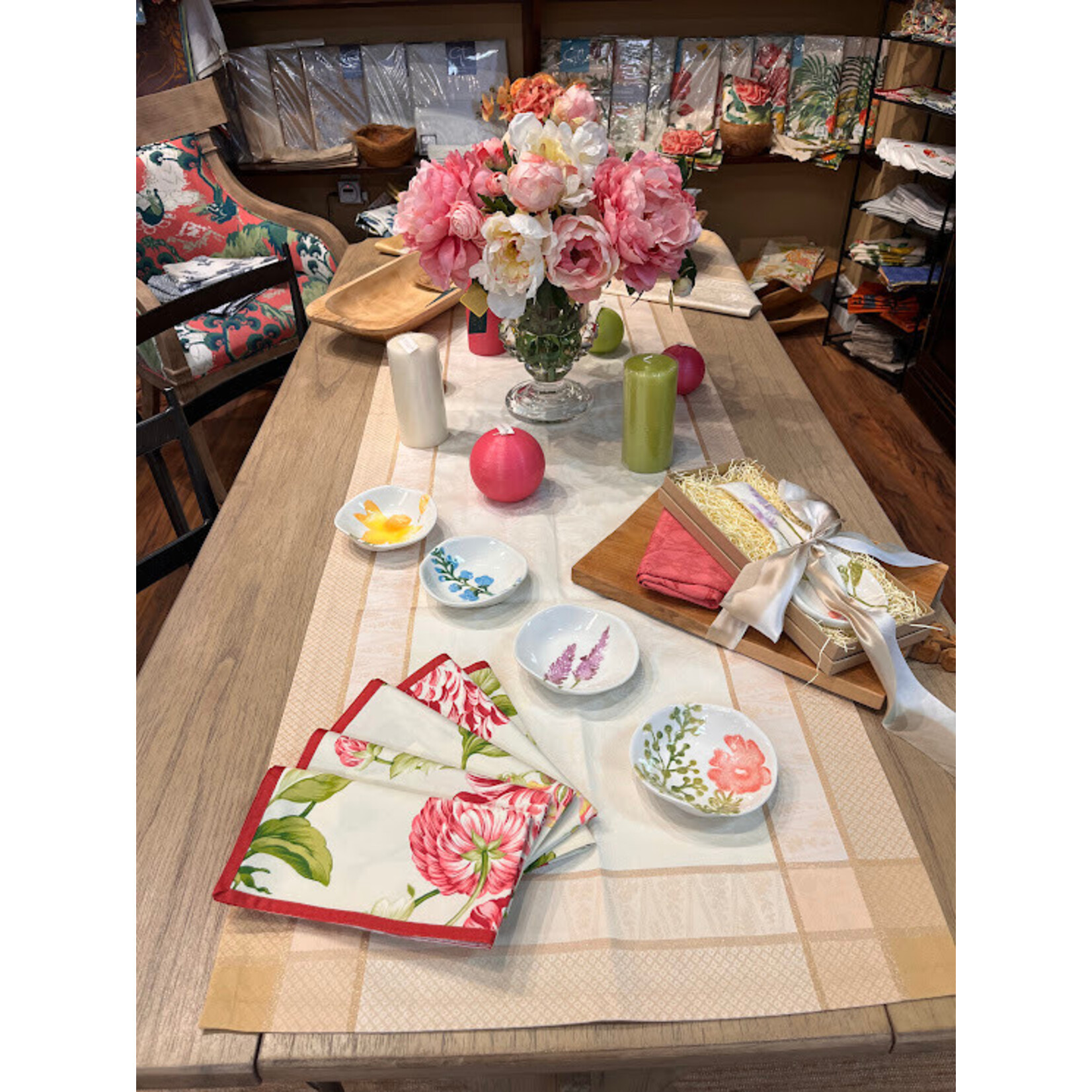 Karen Lee Ballard Raspberry Floral Ribbon Linen Napkin