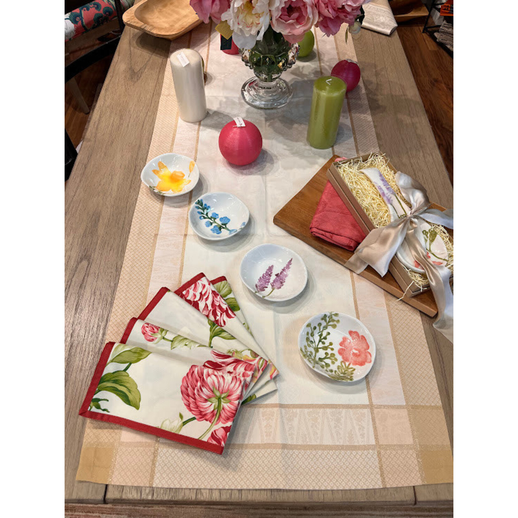 Karen Lee Ballard Raspberry Floral Ribbon Linen Napkin