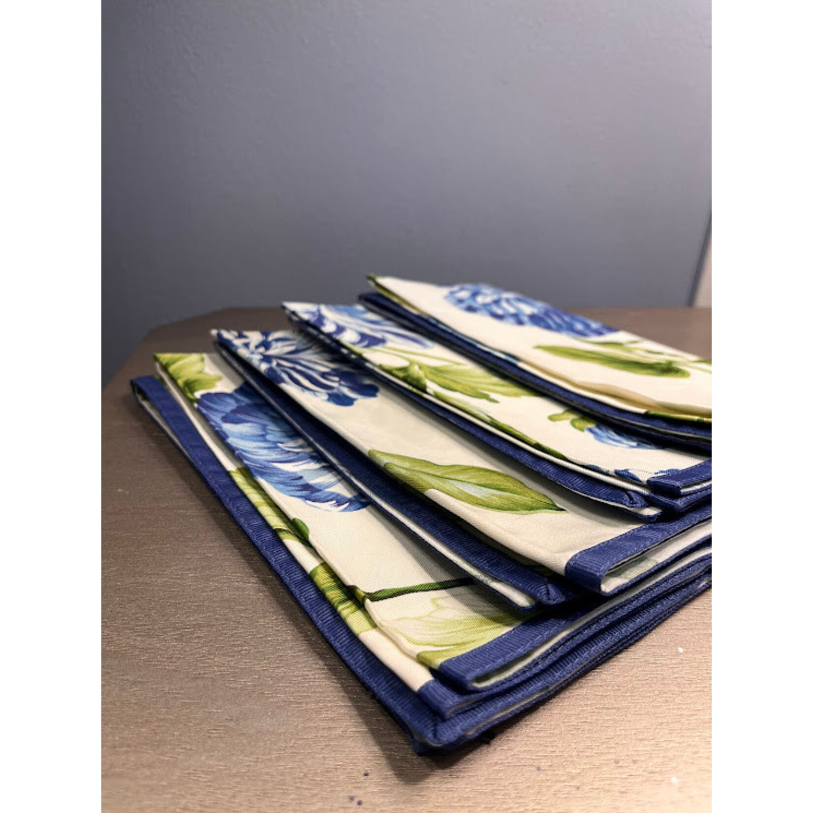 Karen Lee Ballard Sapphire Floral Ribbon Linen Napkin