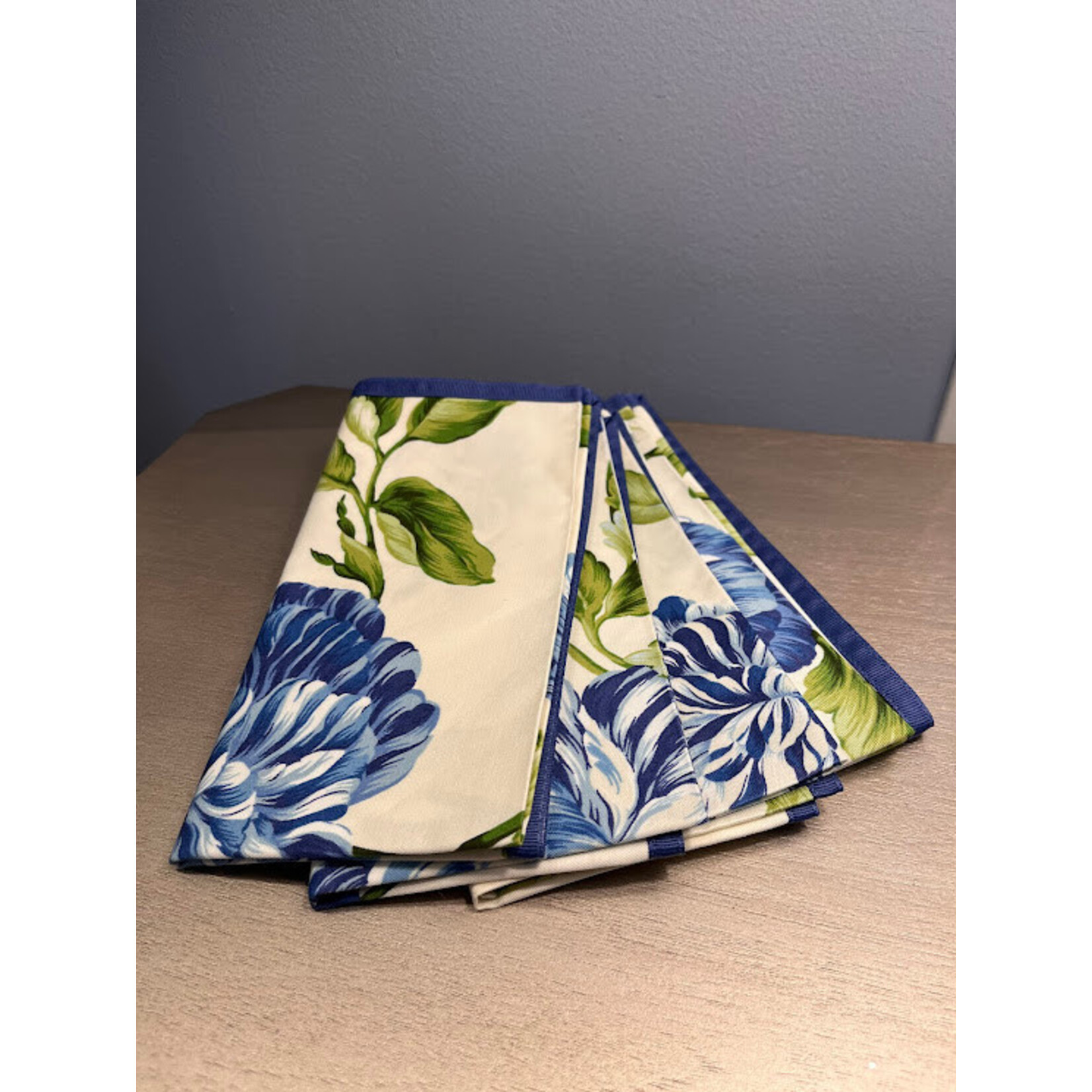Karen Lee Ballard Sapphire Floral Ribbon Linen Napkin