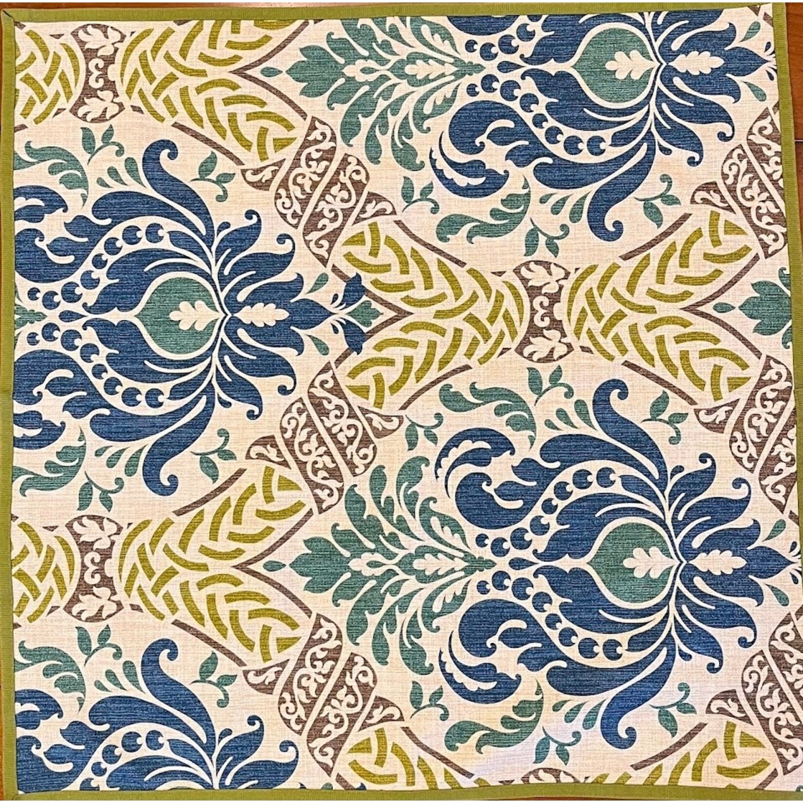 Karen Lee Ballard Peacock Teal Green Ribbon Damask Linen Napkin