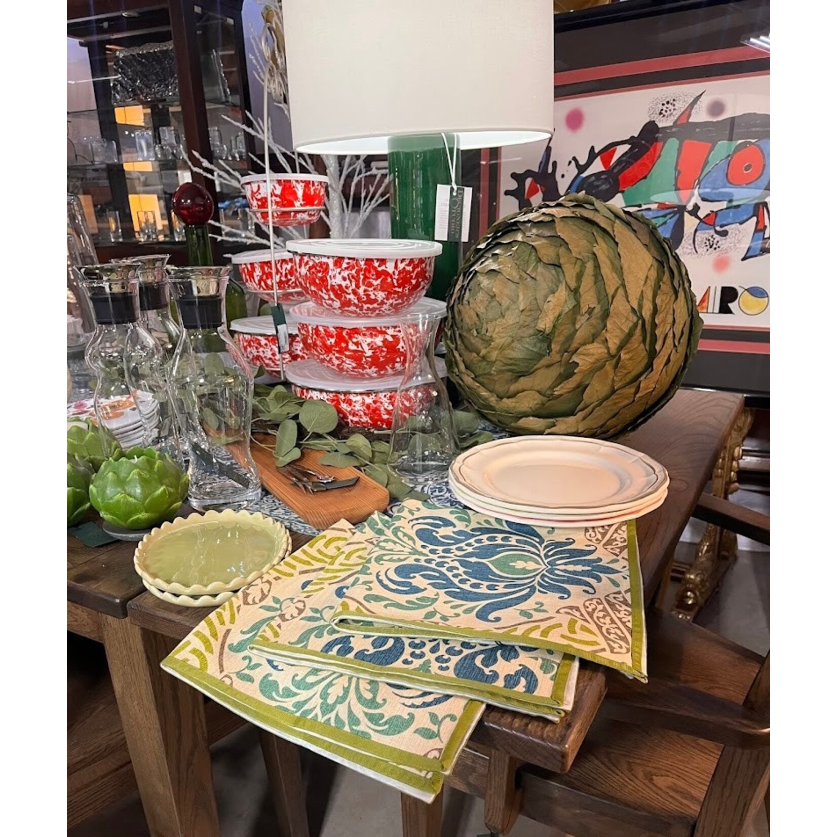 Karen Lee Ballard Peacock Teal Green Ribbon Damask Linen Napkin