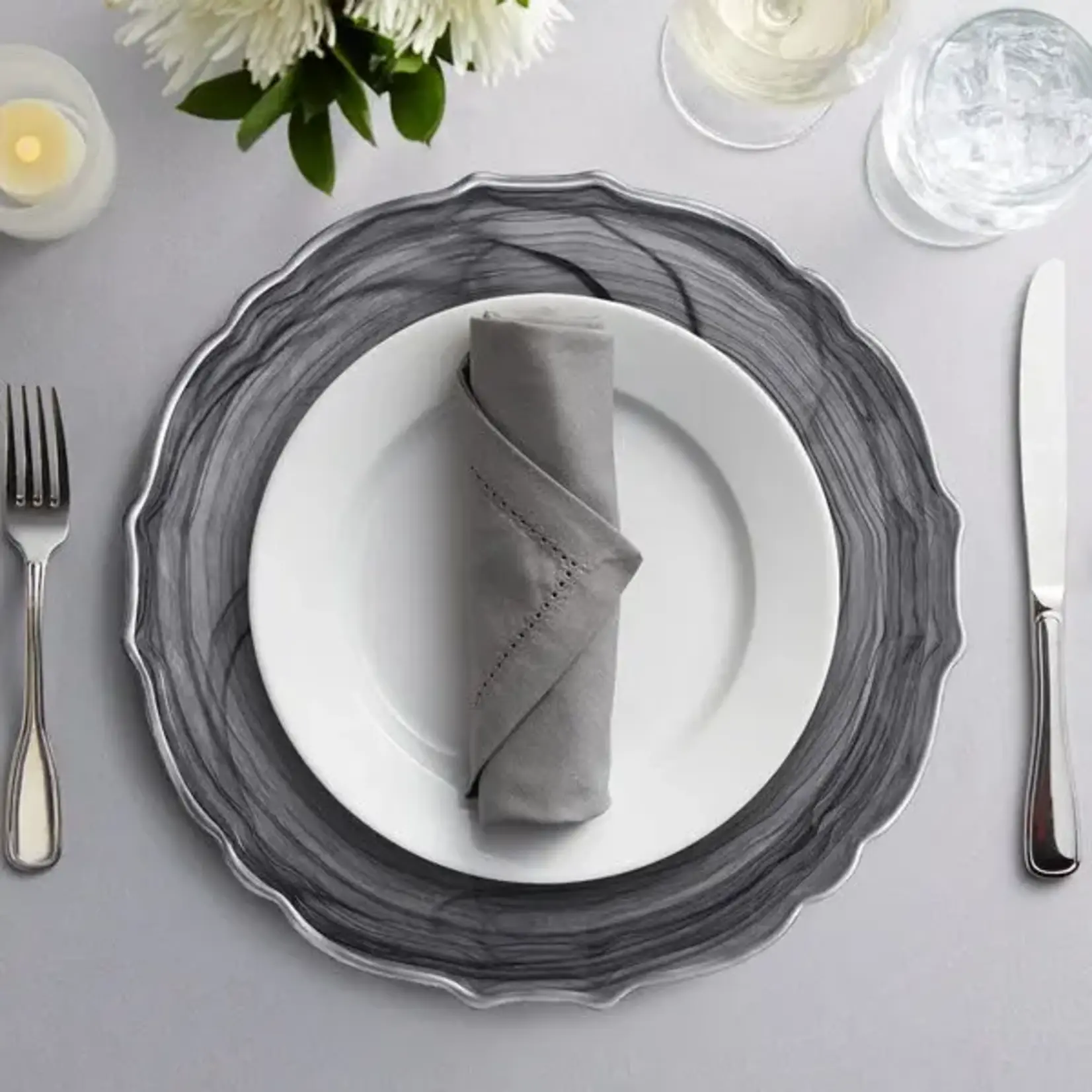 Bidk Home Swirl Glass Alabaster Black Charger Plates