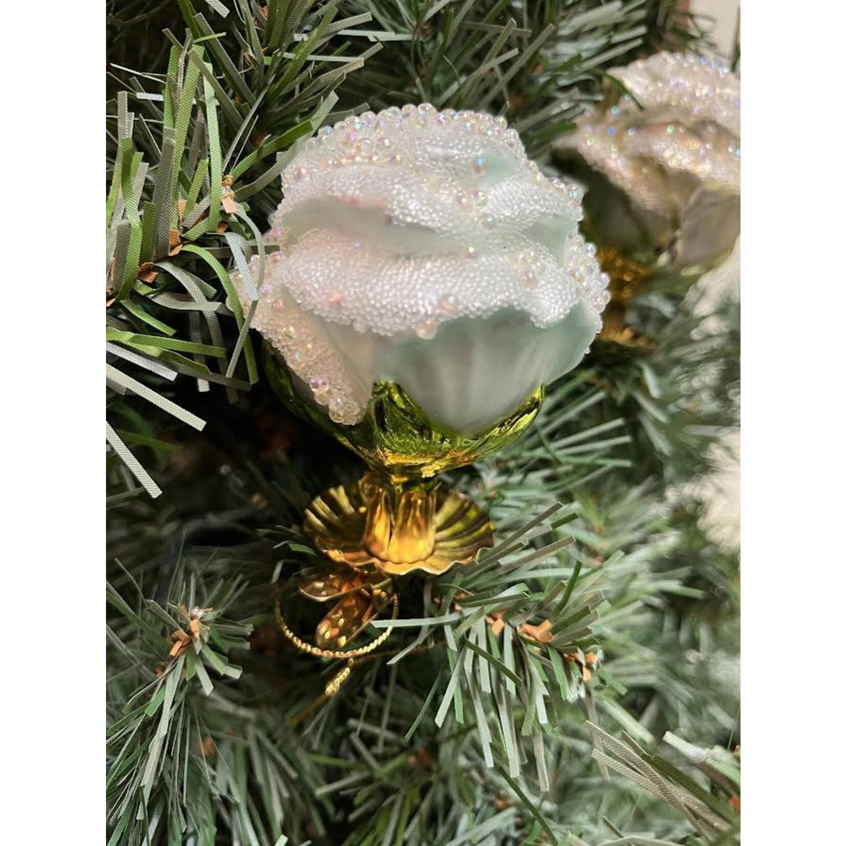 Katherine's Collection Antoinette Glass Rose Clip Christmas Ornament