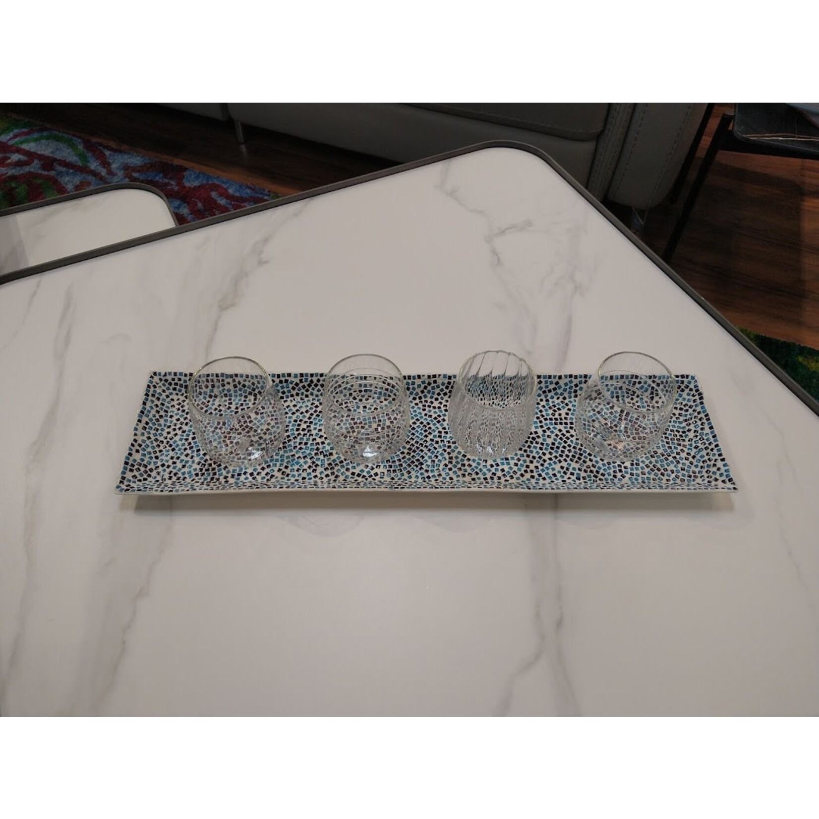 Two's Company Blue Mosaic Long Tray
