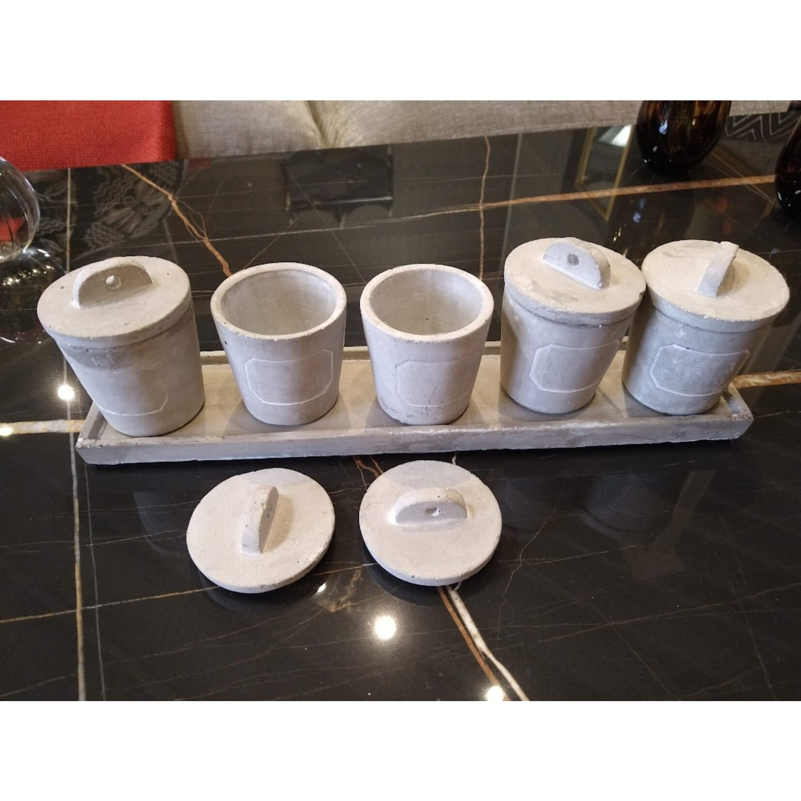 Kiss That Frog Stone Tray with 5 Spice Jars