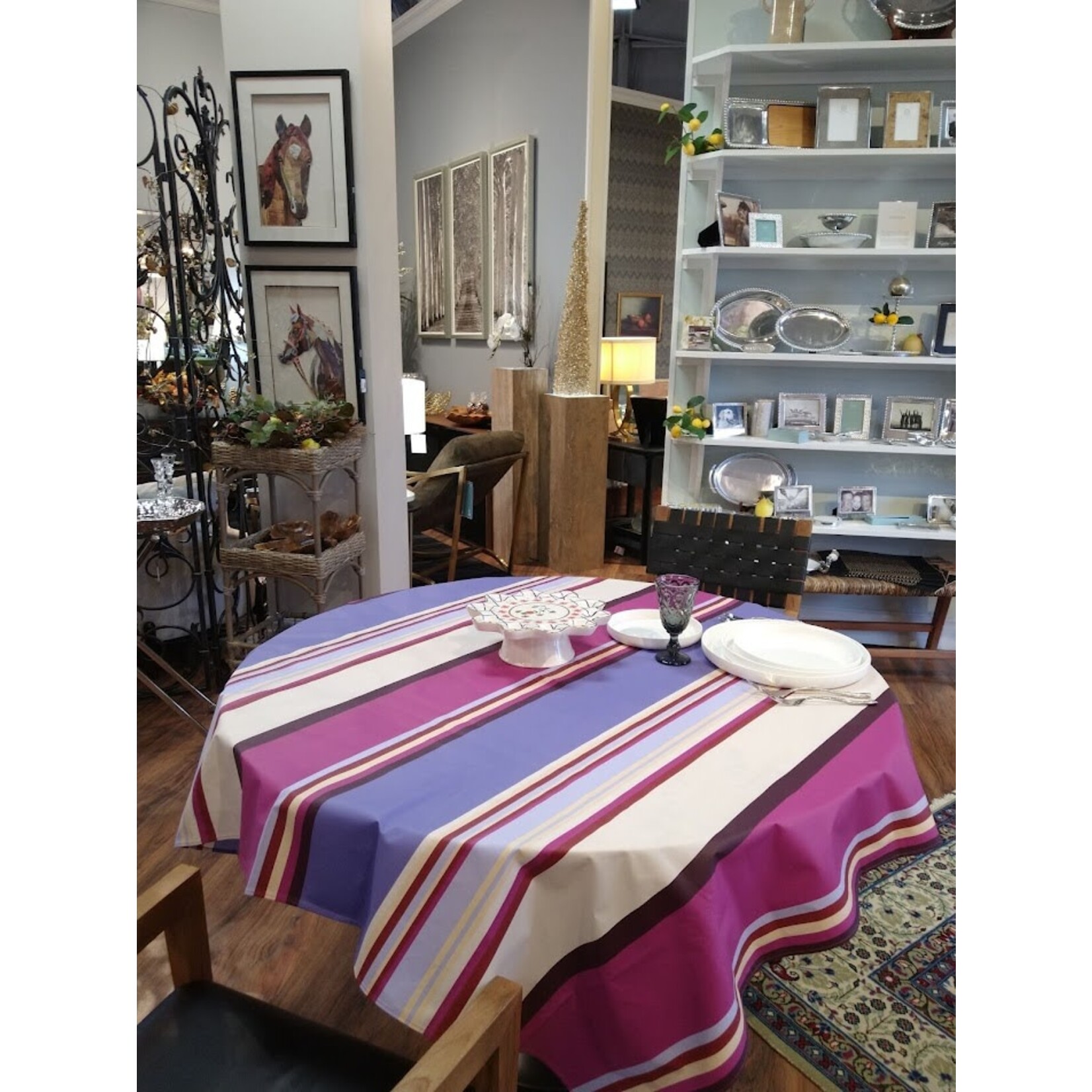 La Maisonnette Sebastian Violet Striped Coated Cotton Tablecloth