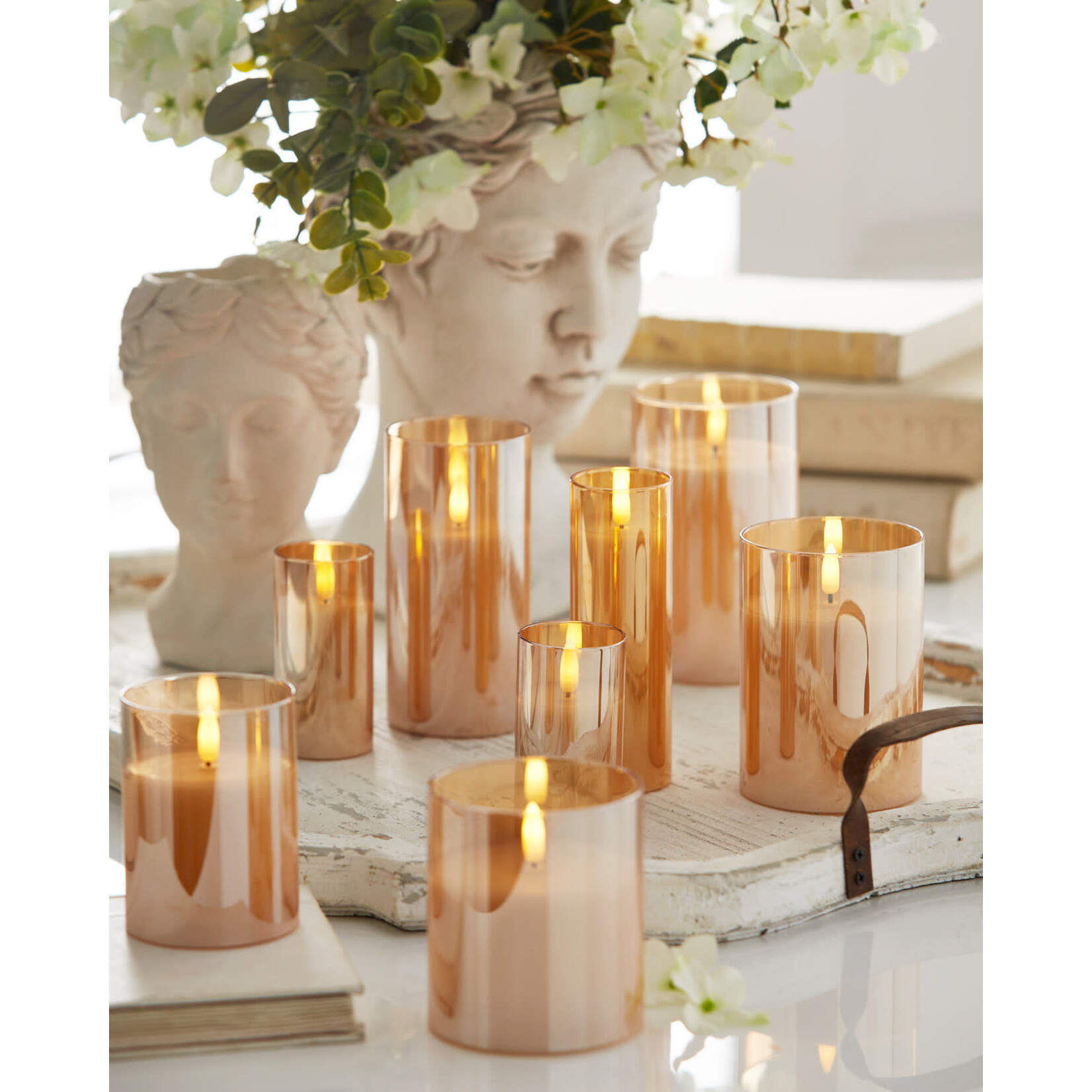 RAZ Imports Gold Glass Ivory Pillar Flameless Candle 2"x5"