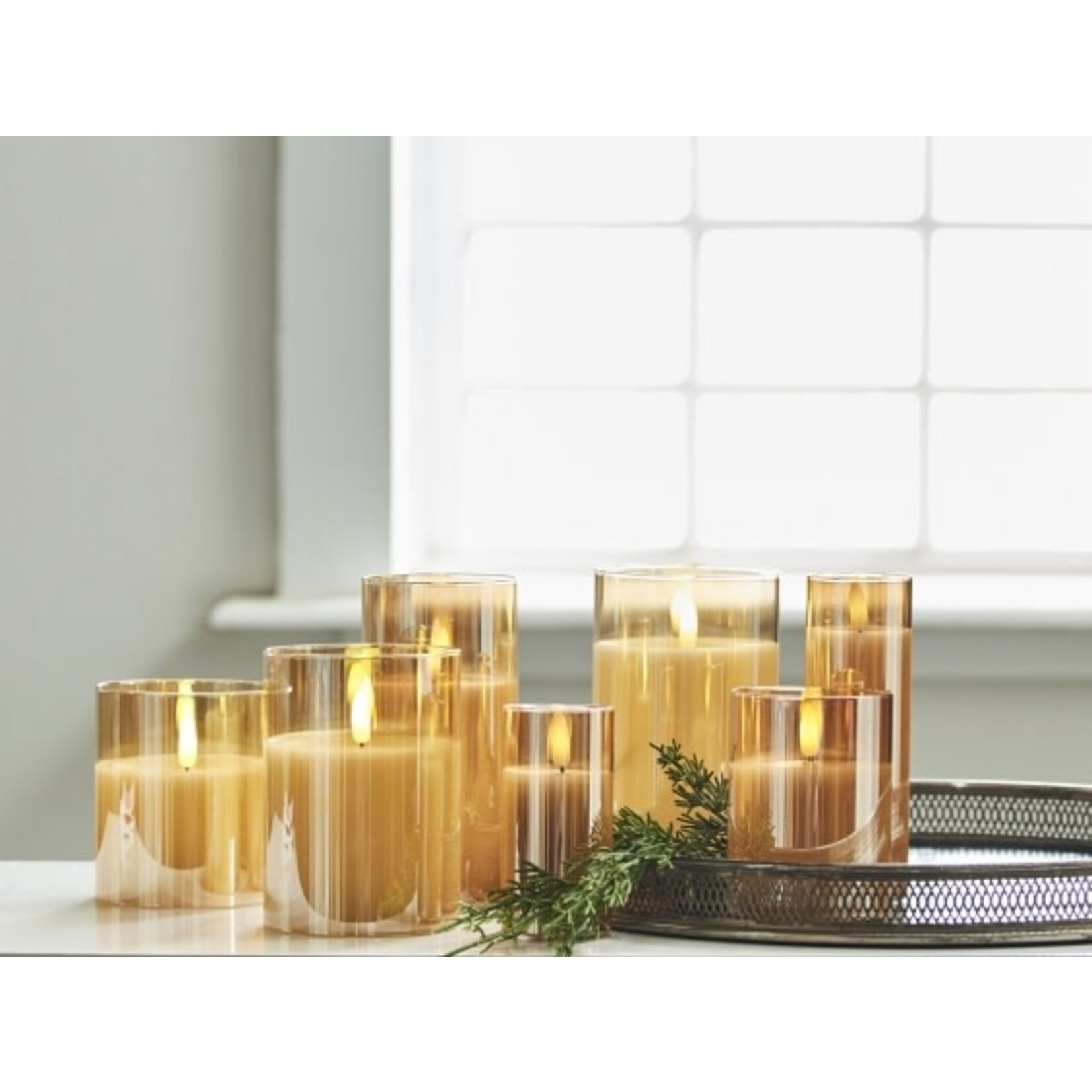 RAZ Imports Gold Glass Ivory Pillar Flameless Candle 3"x6"