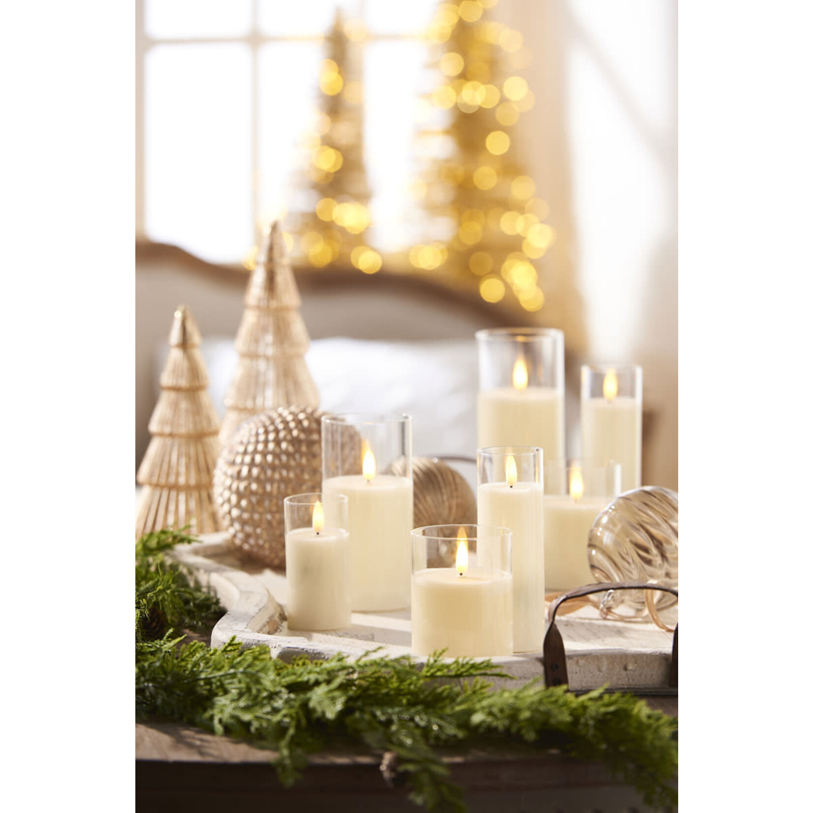 RAZ Imports Clear Glass Ivory Pillar Flameless Candle 2"x5"