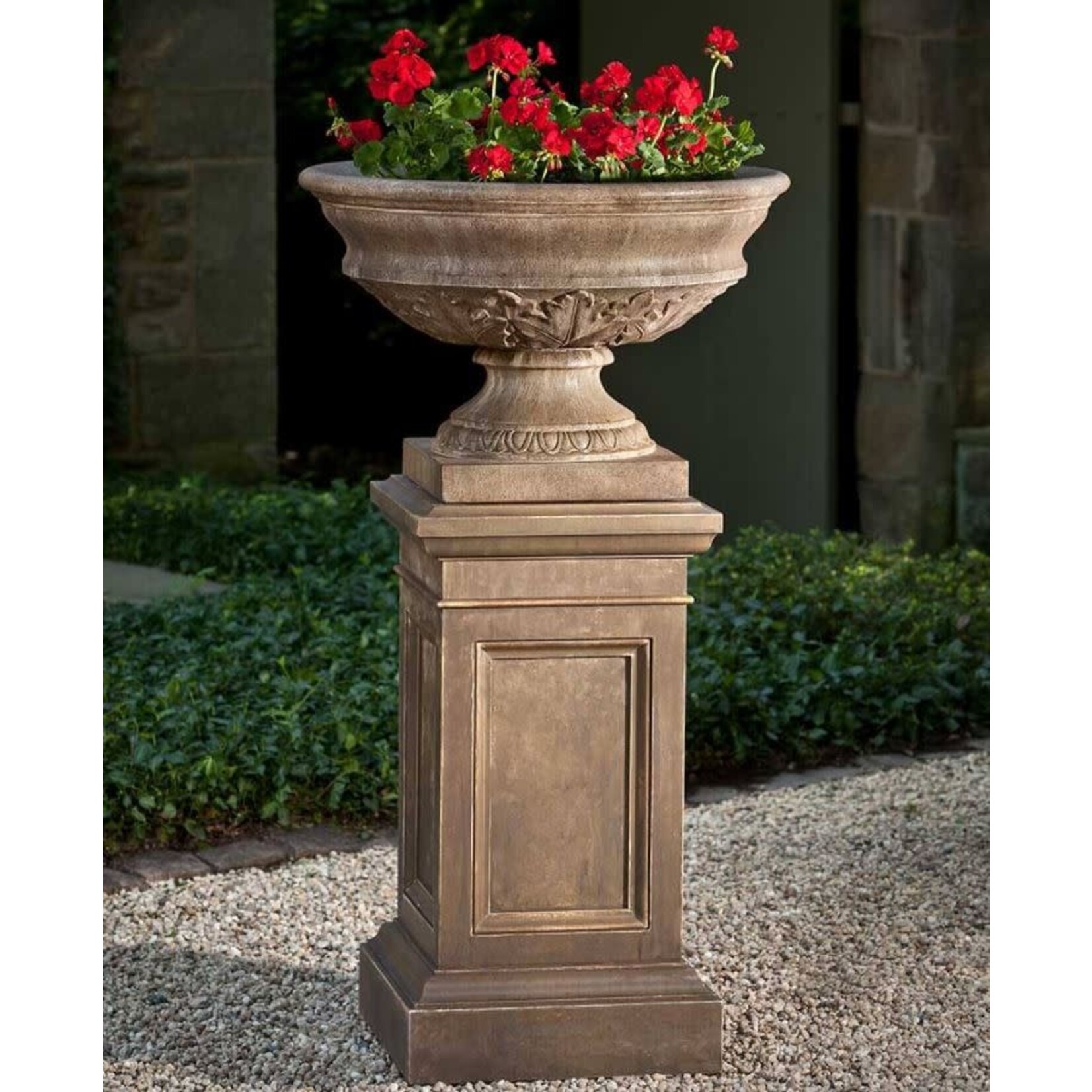 Campania Coachhouse Urn Cast Stone Planter with Pedestal