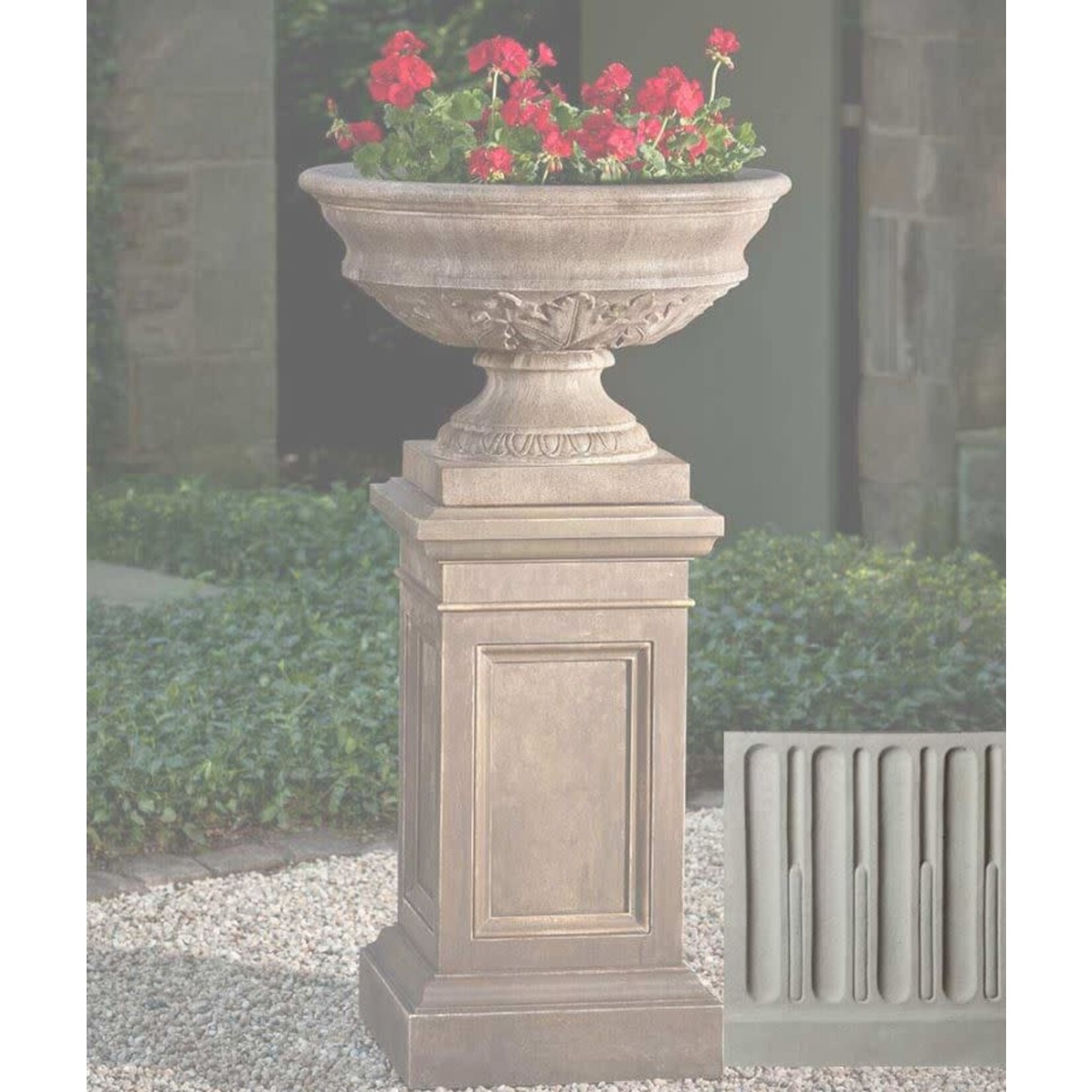 Campania Coachhouse Urn Cast Stone Planter with Pedestal