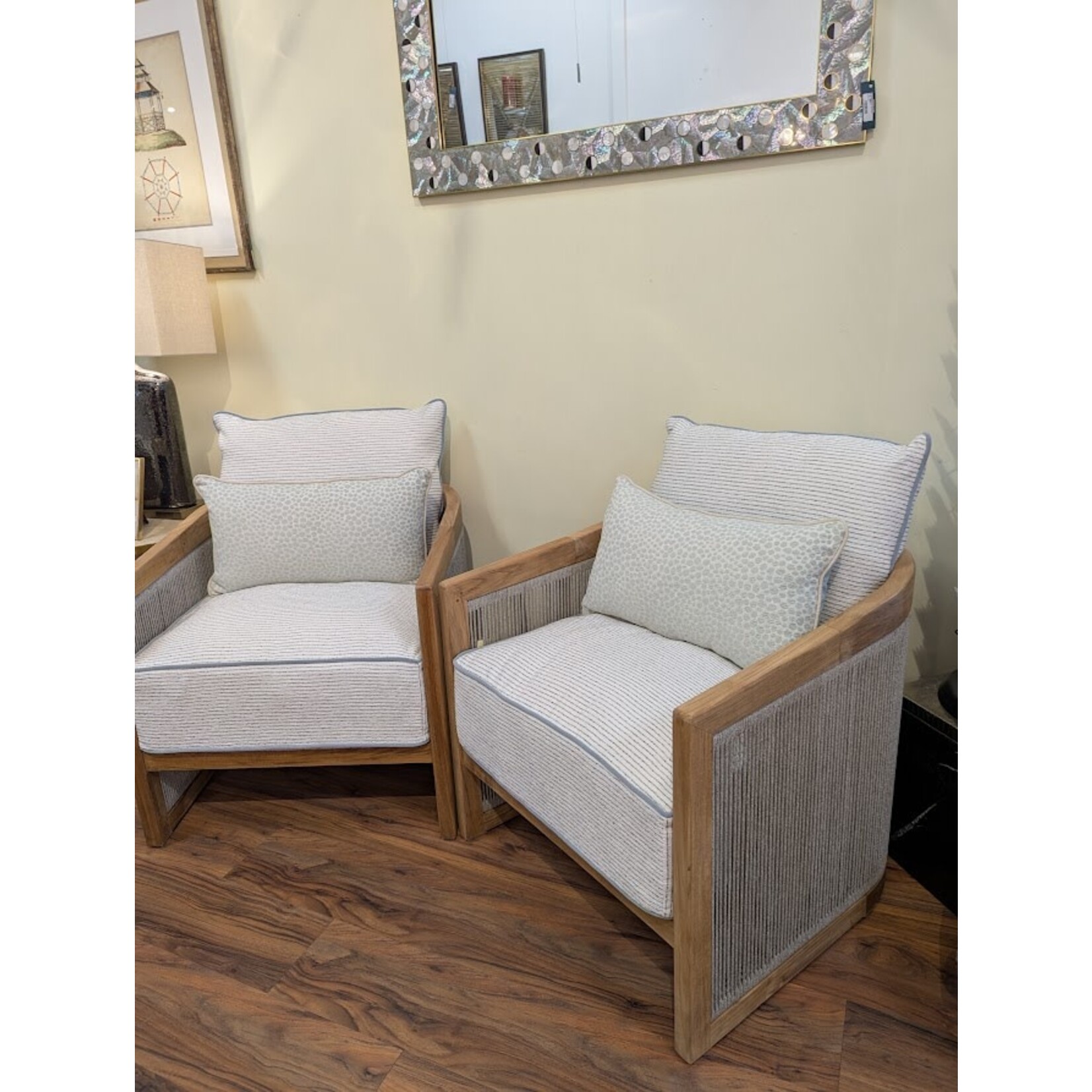 Summer Classics Avalon Natural Rope Teak Lounge Chair & Glenn Snow Cushion