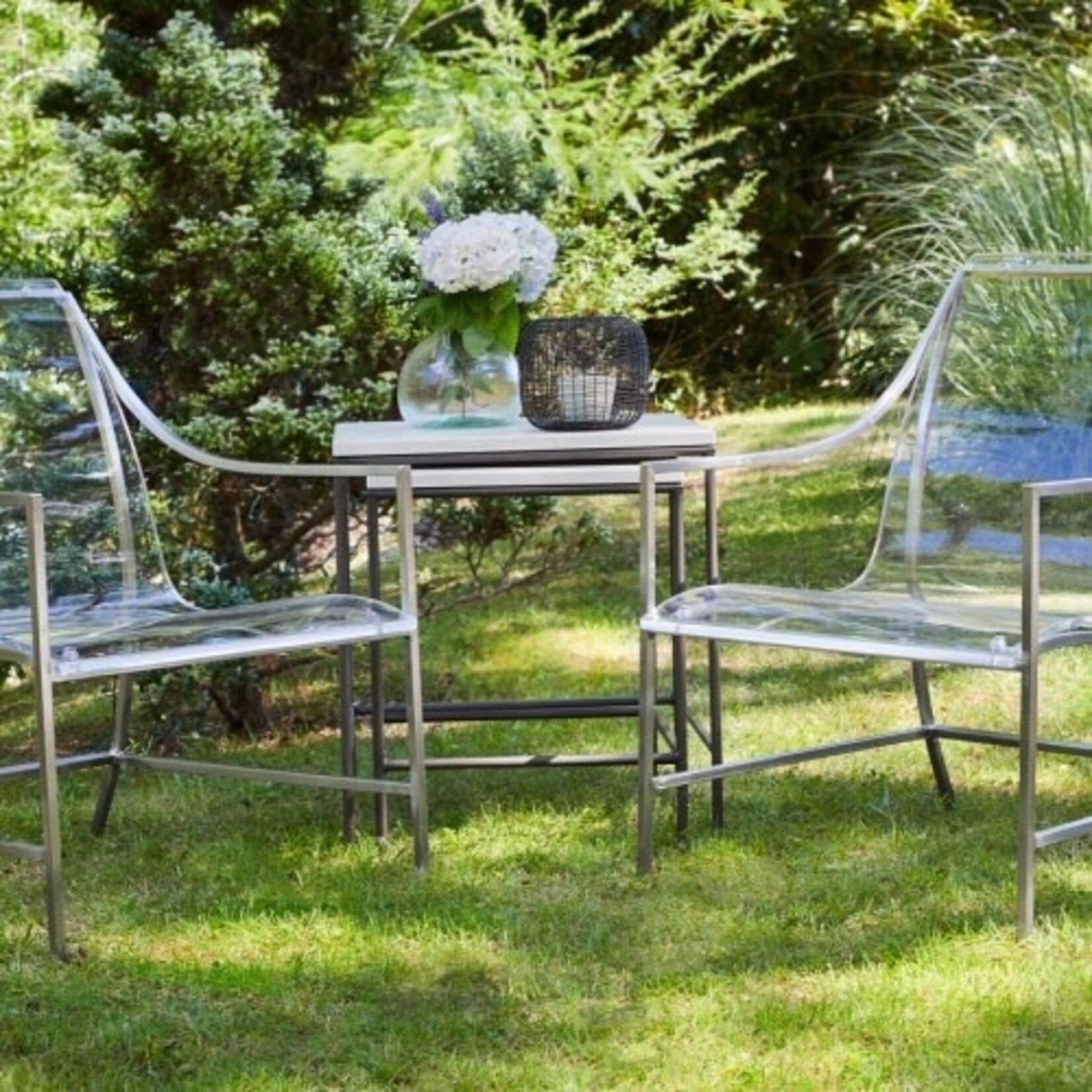 Summer Classics Abby Charcoal Travertine Outdoor Nesting Tables - Set of 2