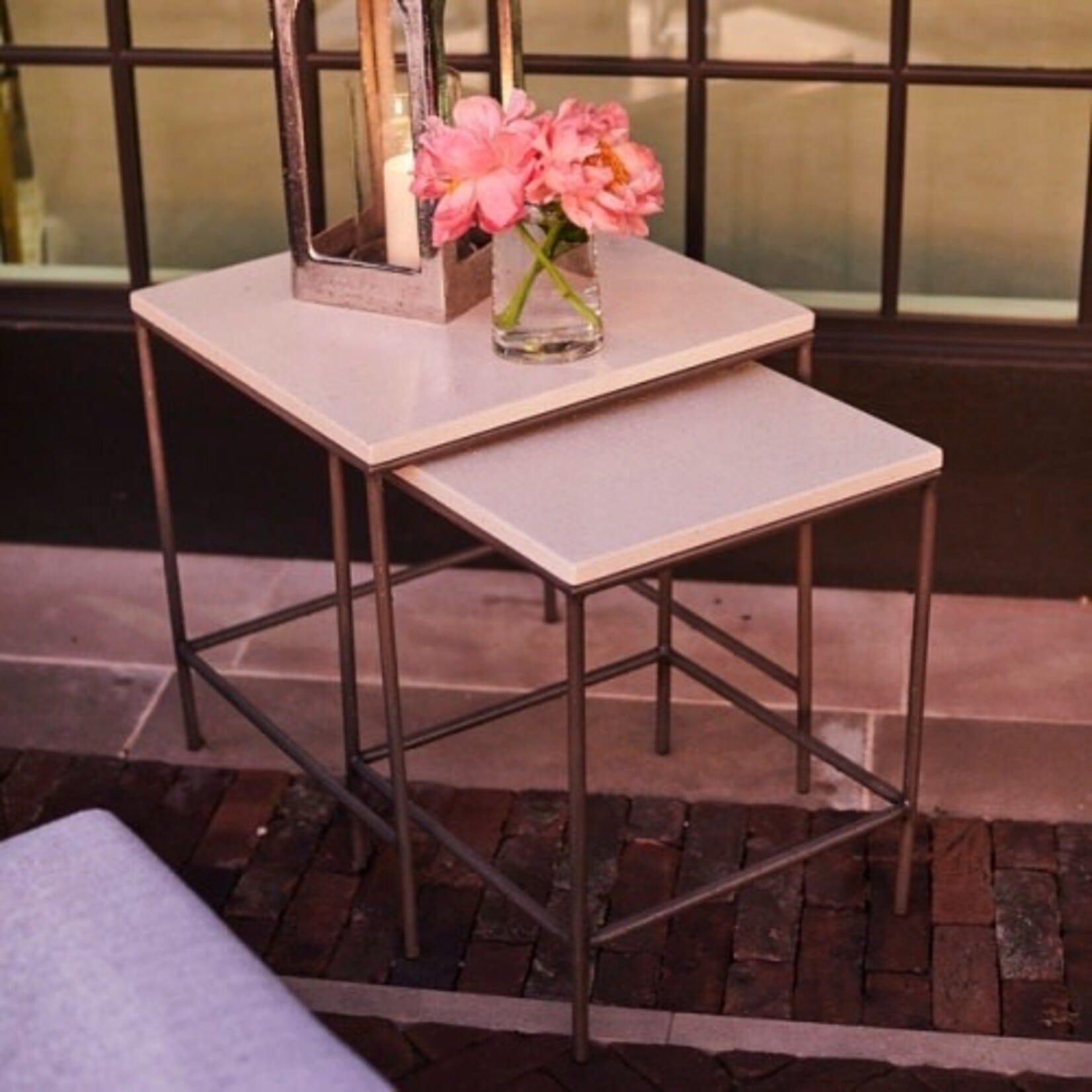 Summer Classics Abby Charcoal Travertine Outdoor Nesting Tables - Set of 2